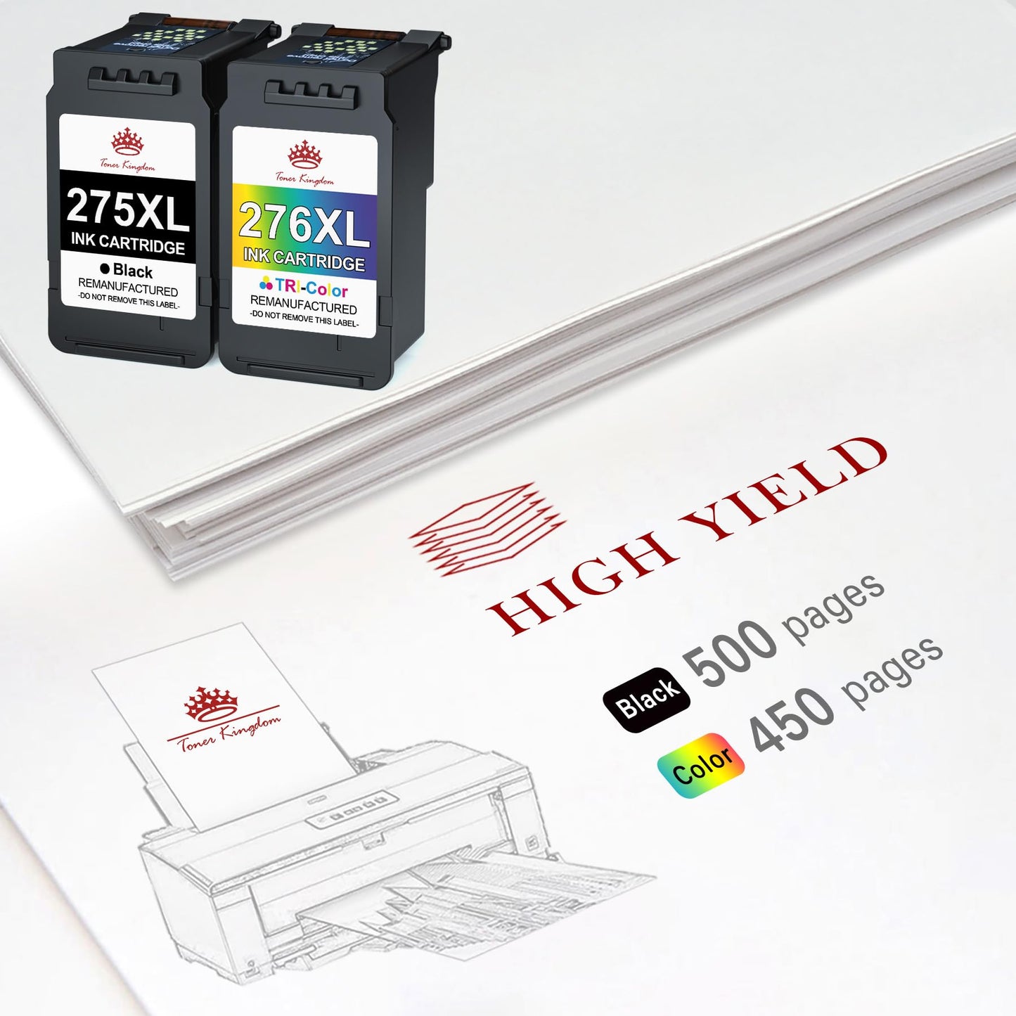 High Yield 275XL 276XL Ink Cartridges Compatible for Canon Printer Ink 275 276 PG-275XL CL-276XL Combo Pack Replacement for Pixma TS3520 TS3720 TR4720 TS3729 TR4700 TR4722 TR4725 TS3522 TS3722, 2 Pack