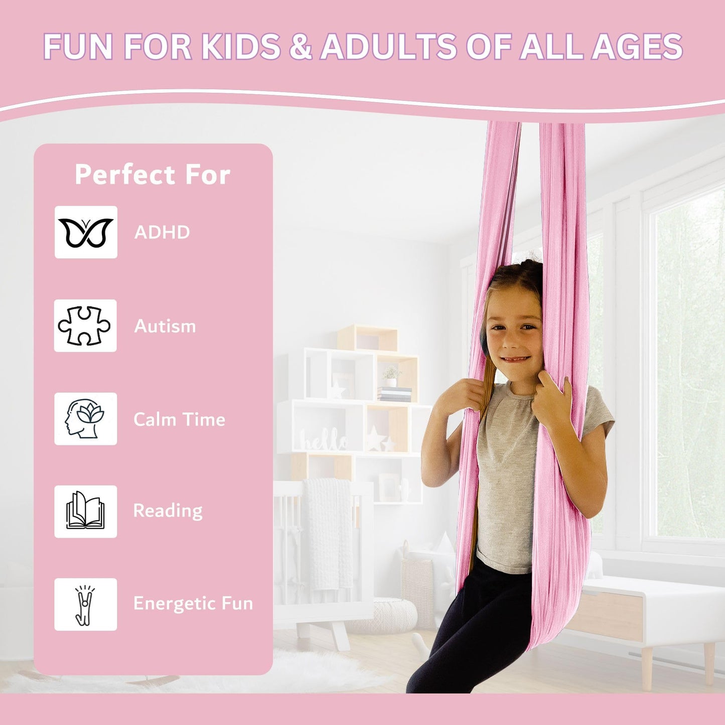 Bradoro Double Layer Reversible Sensory Swing | Outdoor and Indoor Swing for Kids and Adults Up to 260 lbs | Autism Cocoon Swing | Kids Sensory Swing Indoor | ADHD (Pink/Purple)