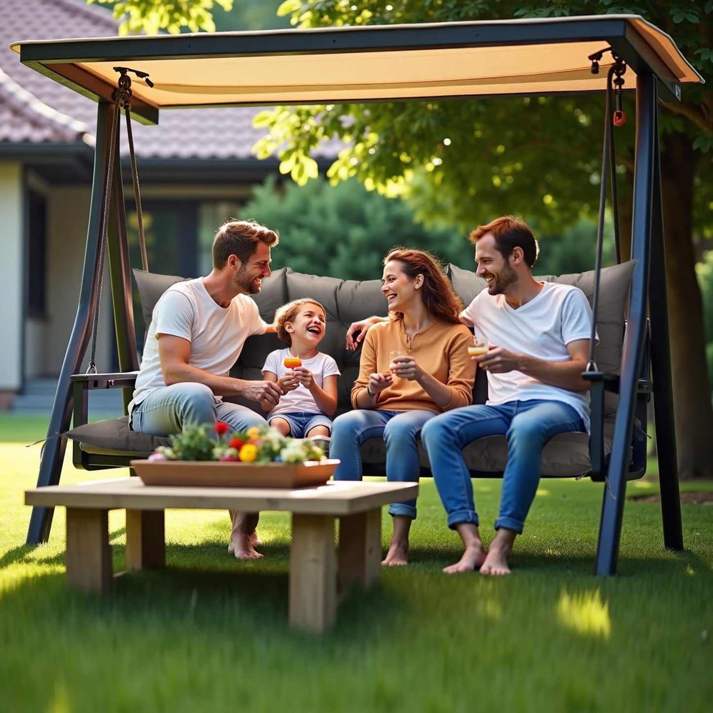 3 Seat Cushion for Outdoor Swing - 60x40 inches, 4" Thick Porch Swing Cushions with Ties and Storage Bag, Soft Bench Replacement Cushions for Patio, Outdoor, Backyard and Garden (Dark Gray)