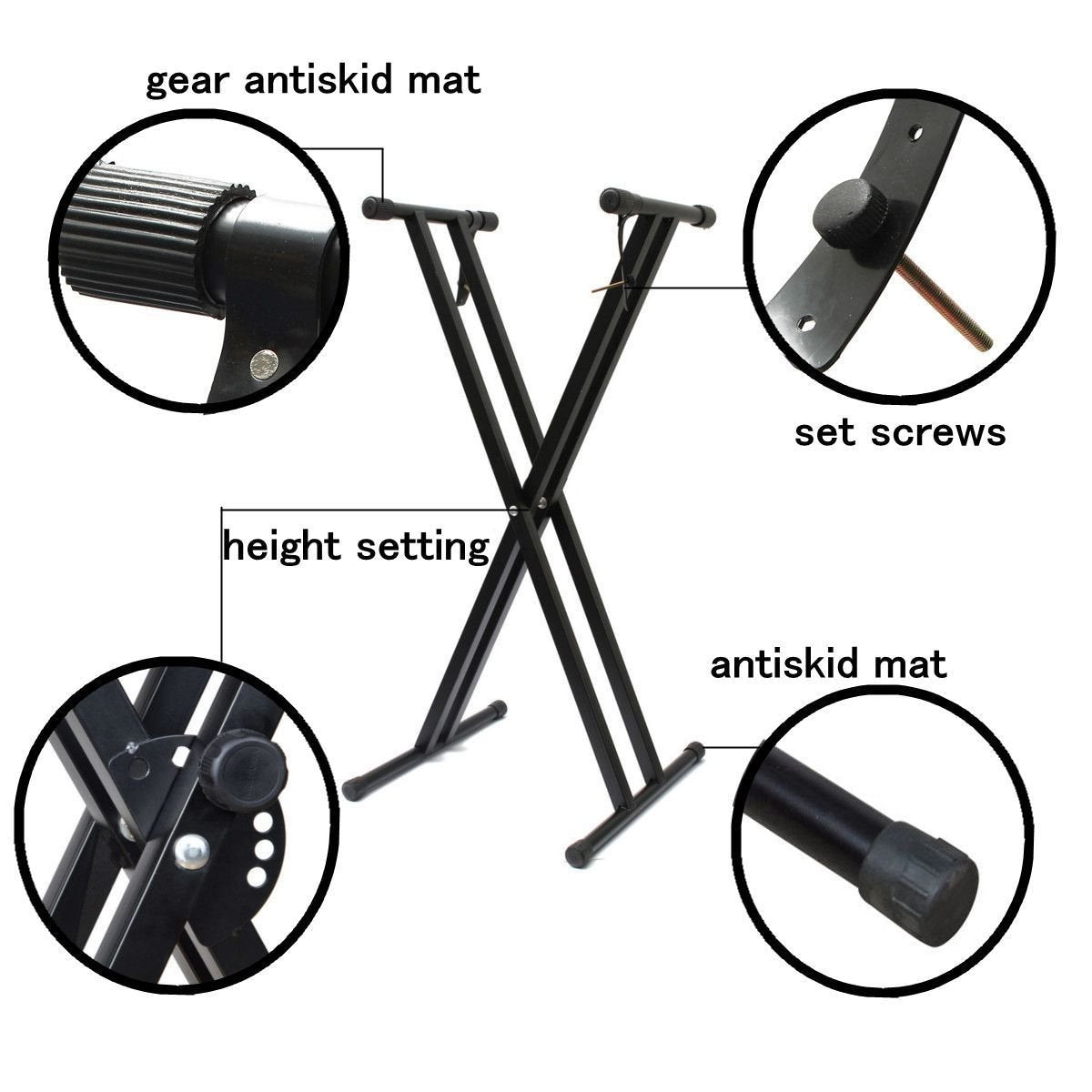 Kunova Heavy Duty, Double X, Pre-Assembled, Ready to Use, Height Adjustable Piano Keyboard Stand with Locking Straps, Black NO ASSEMBLE NEEDED