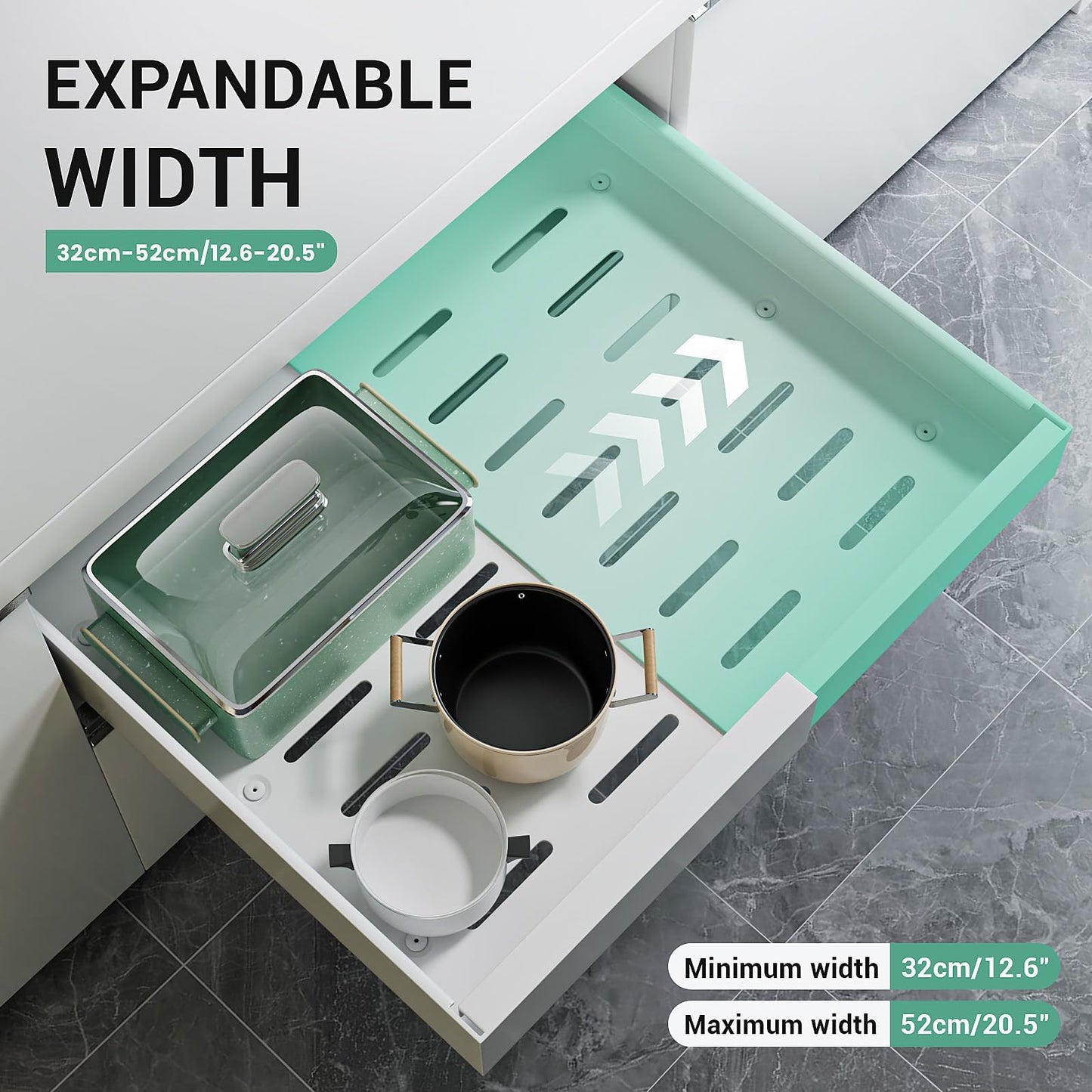 Expandable Pull Out Cabinet Organizer, 12.6"-20.5" Pull Out Drawers for Kitchen Cabinets, Slide Out Drawers for Kitchen Cabinets, Slide Out Drawers Organizer, Fixed with Adhesive Nano (White, 1pc)