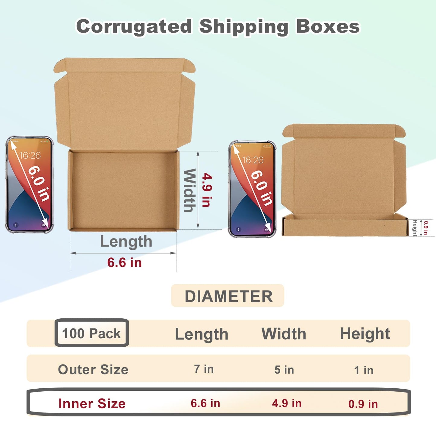 MEBRUDY 7x5x1 Inches Shipping Boxes Pack of 100, Brown
