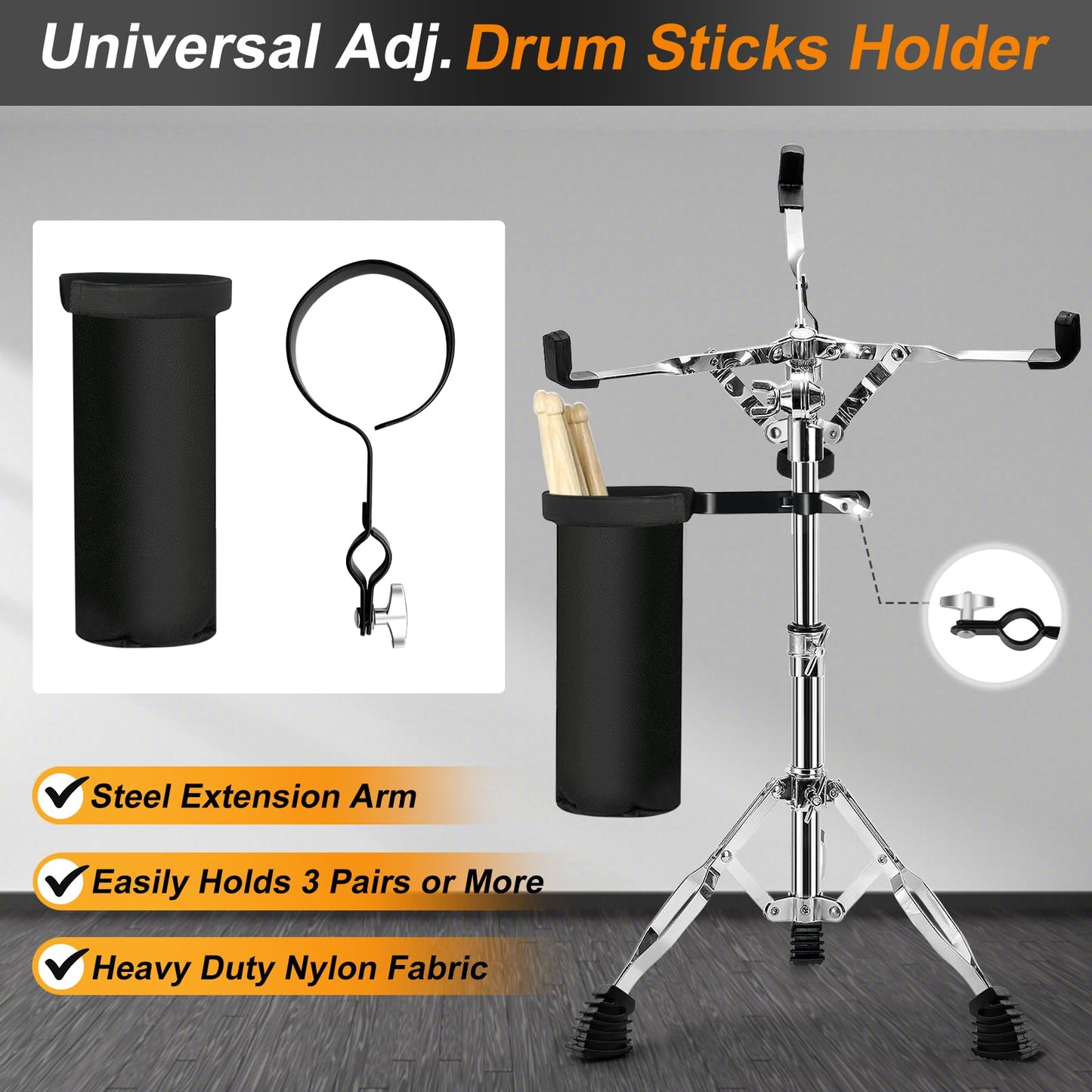 Snare Drum Stand with Drum Sticks Holder,Tall Drum Pad Stand Adjustable Height 14.5 to 22 Inches Accessories Arm Kit Tripod Snare Stand for Drum Set Fit for 14 to 10 Inch Lightweight Drum Practice Pad