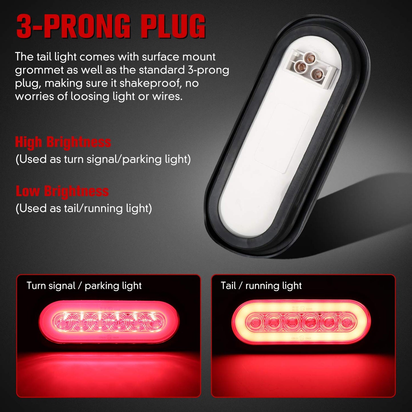 6" Oval Red LED Trailer Tail Lights 4PCS, AAIWA Turn Stop Brake Trailer Lights for Pickup RV Truck, with Surface Mount Grommet