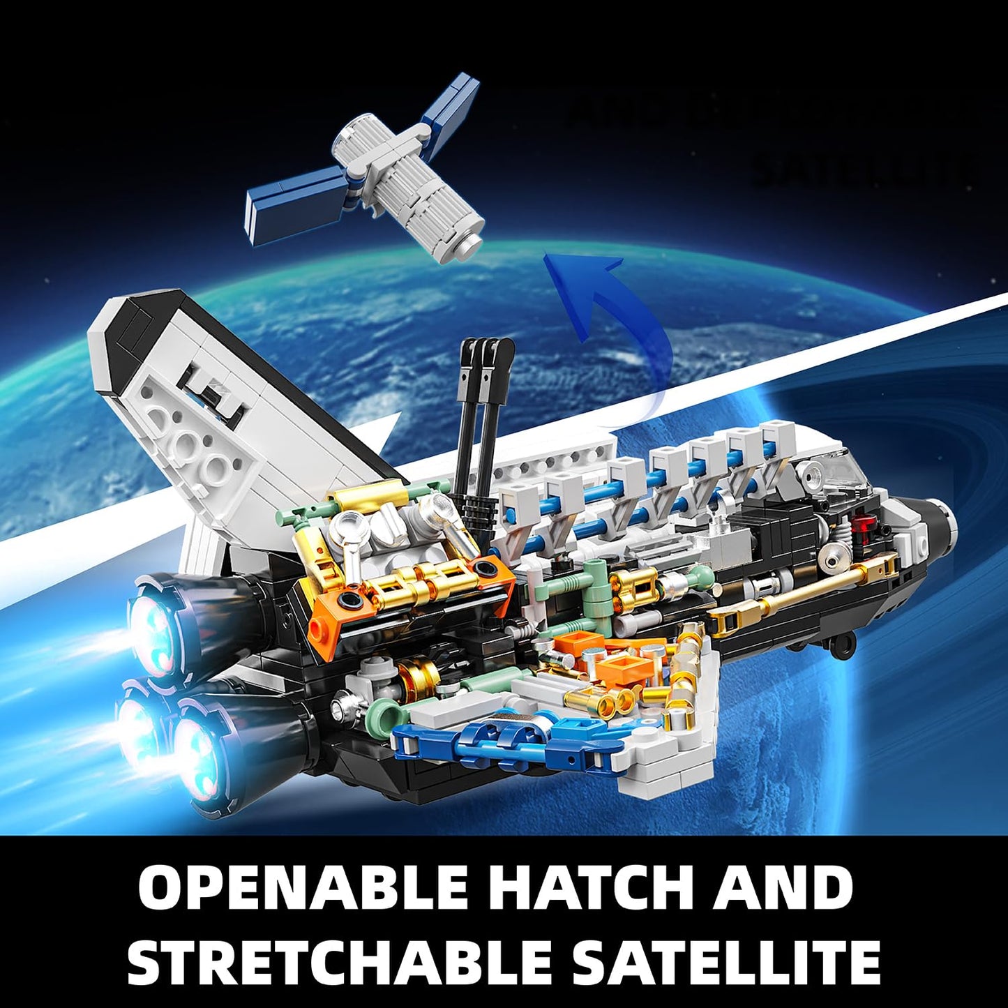TYCOLE City Space Shuttle Building Toy Set -Translucent Classic Spaceship Building Block Kit with Stretchable Satellite Model,Home or Office Decor,Gift Idea for Adults&Kids Ages 8 and Up (536PCS)