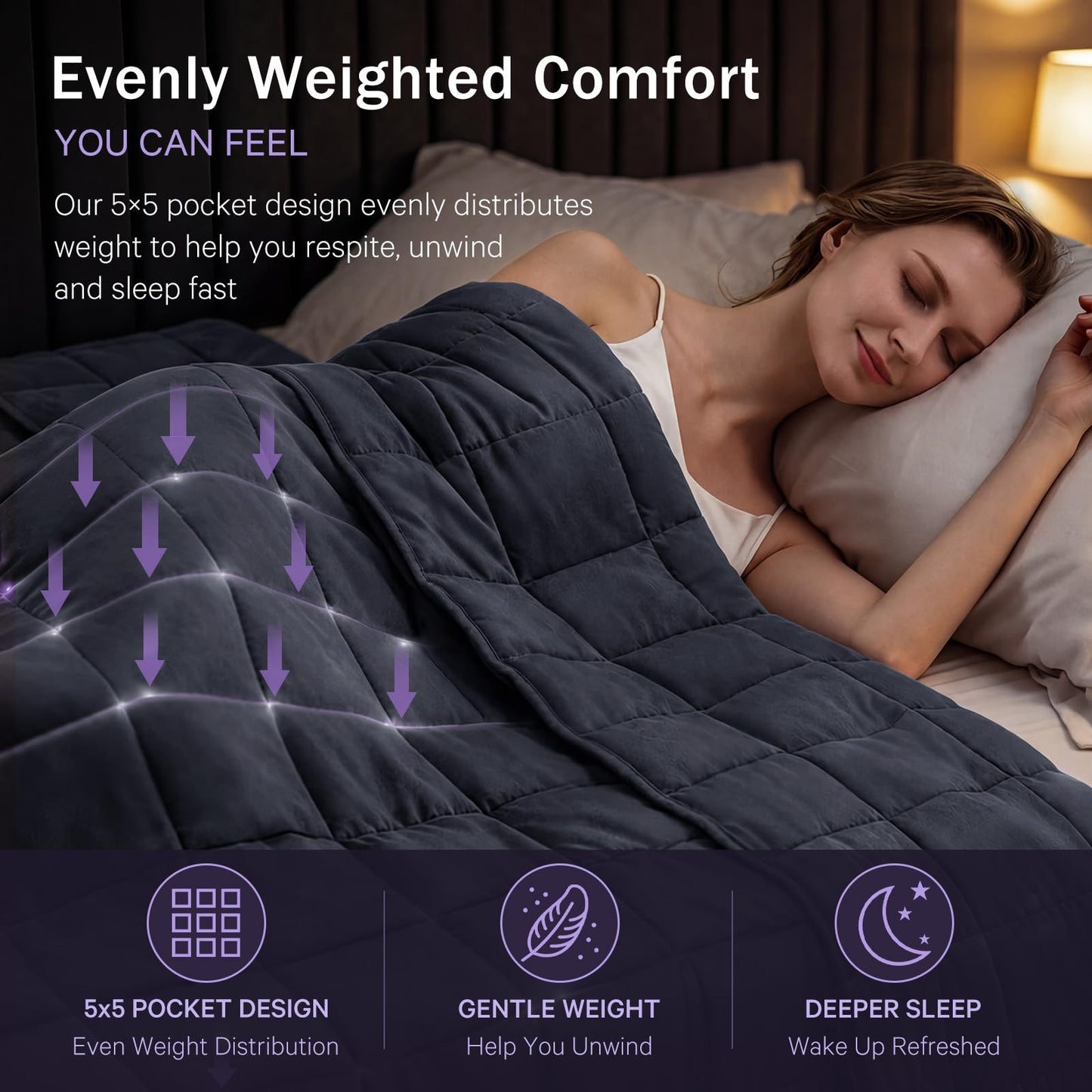 BETU Weighted Blanket Twin (20lbs, 48"x72") Charcoal Cooling Heavy Blanket for Adult 180-220lbs with Premium Glass Beads - Soft Thick Big Blankets for All-Season Sleeping Comfort Breathable