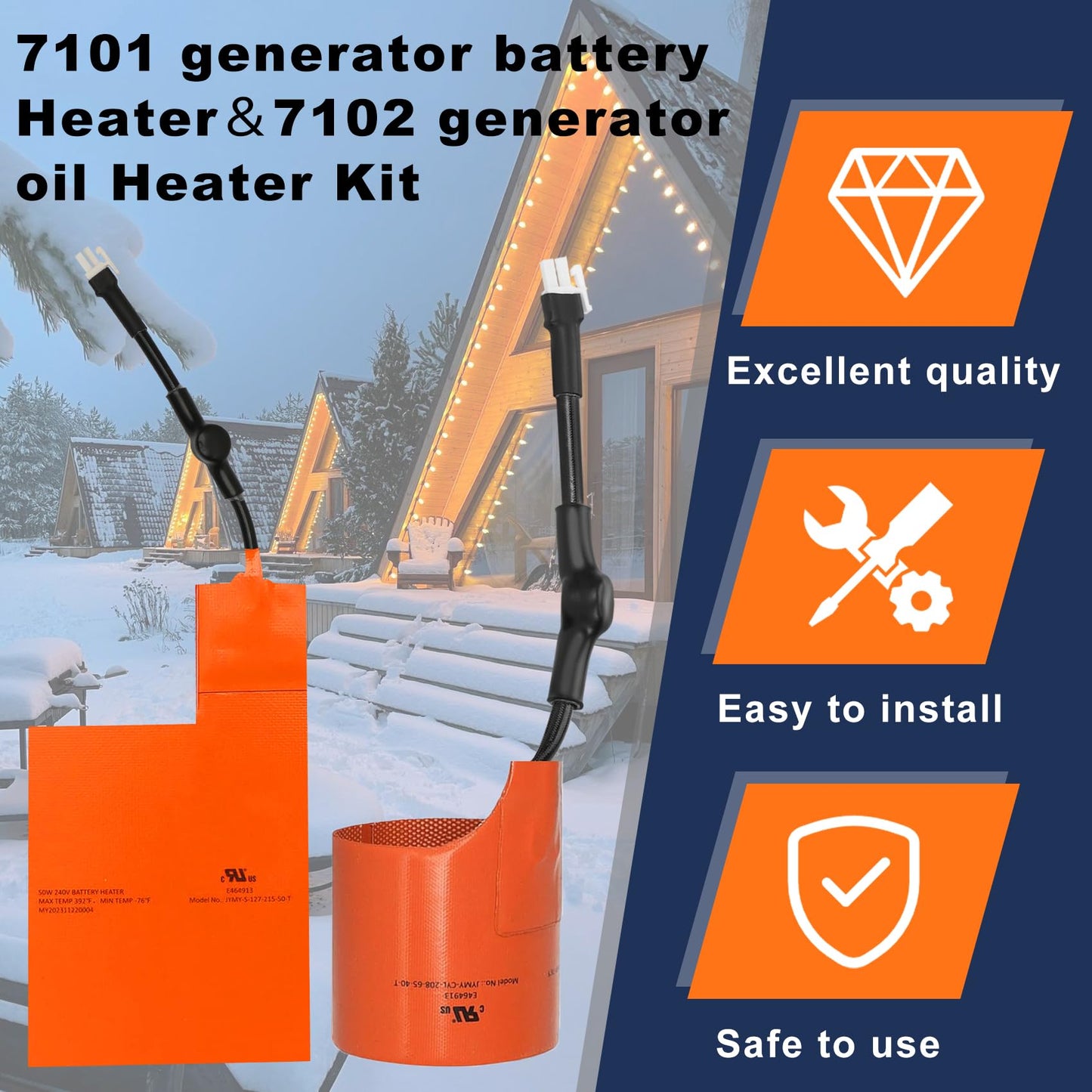 7101 Battery Heater Pad & 7102 Oil Heater Kit Compatible with 9KW - 22KW Air Cooled Standby Suitable for Outdoor Generator Cold Protection Kit