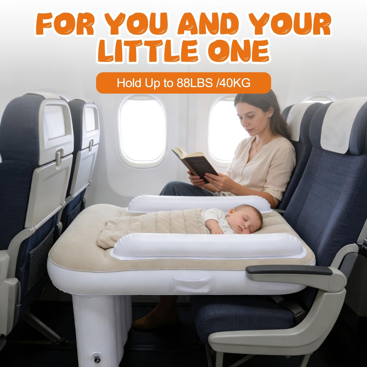 Inflatable Airplane Bed for Toddler, Portable Toddlers Airplane Blow Up Bed for Travel, Baby Airplane Mattress with Hand Pump, Toddler Travel Bed Fits Most Seats for Plane Car, Mom Travel Essentials