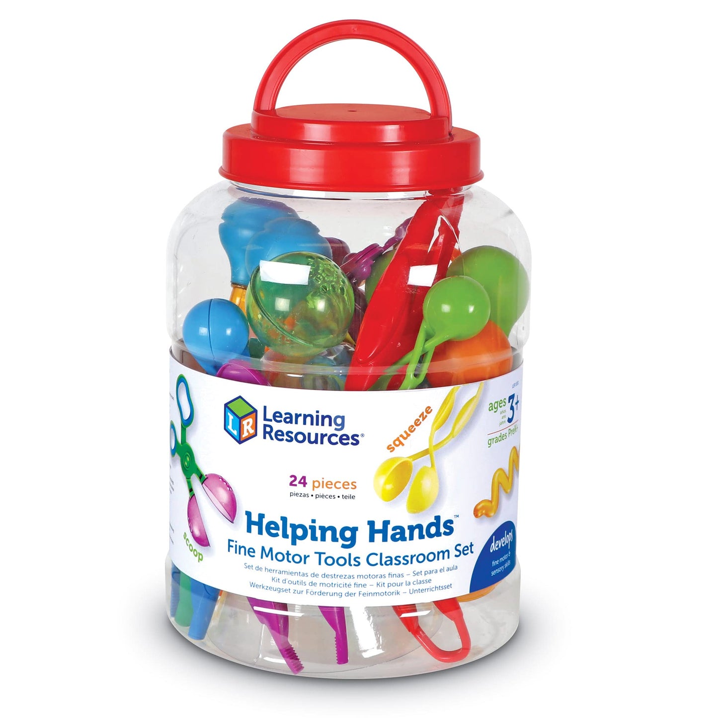 Learning Resources Helping Hands Fine Motor Tools Classroom Set,24 Pieces, Ages 3+, fine Motor Skills, Teacher Resources for Classroom, Sensory Toys for Toddlers, Scoopers and Tweezers Toys