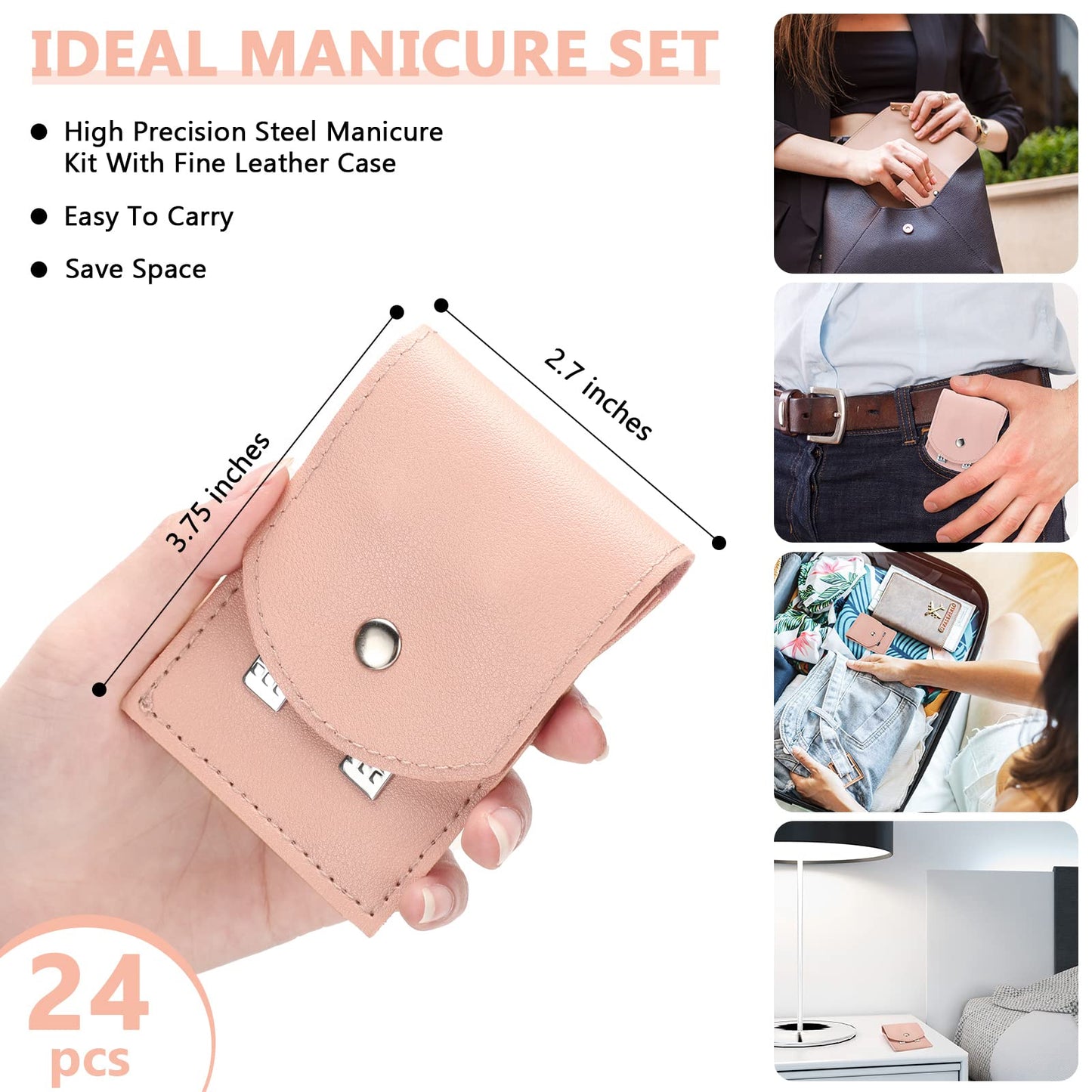 12 Sets Manicure Set Nail Clippers Pedicure Kit Stainless Steel Professional Pedicure Set Grooming Kits Nail Care Tools with Luxurious Travel Case for Nail Care (Pink, 4 In 1)