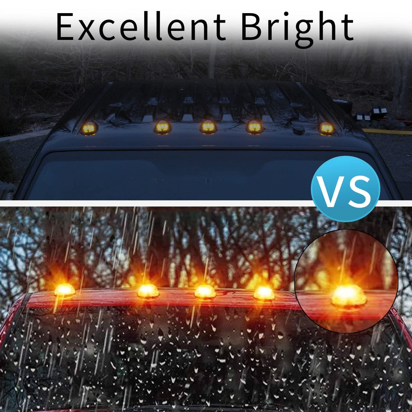 5PCS Cab Lights Compatible with 1973-1997 Ford F-150 F-250 F-350 F-450 F-550 Super Duty Pickup Trucks, Amber LED Roof Marker Light Kit