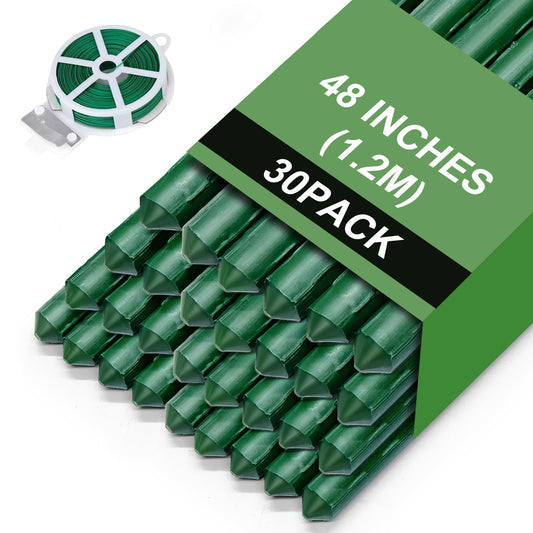 48 Inches Garden Stakes 30PCS, Plant Stakes Support for Gardening, Plastic Coated Metal Garden Stakes Supports Climbing for Tomatoes, Flower, Grapes, Bean