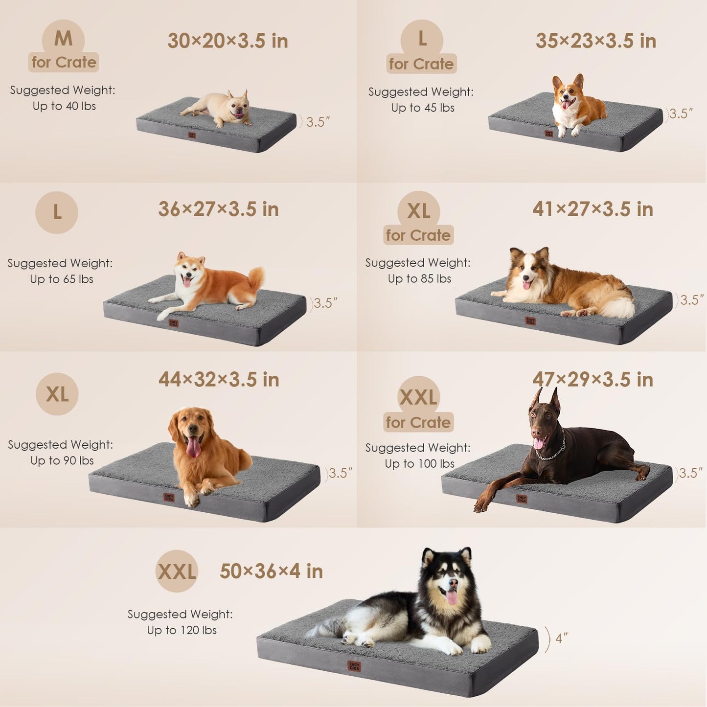 EHEYCIGA XXL Dog Bed, Orthopedic Dog Crate Beds for Jumbo Dogs, Washable Giant Puppy Mattress with Removable Cover and Non-Slip Bottom, Pet Bed with Foam
