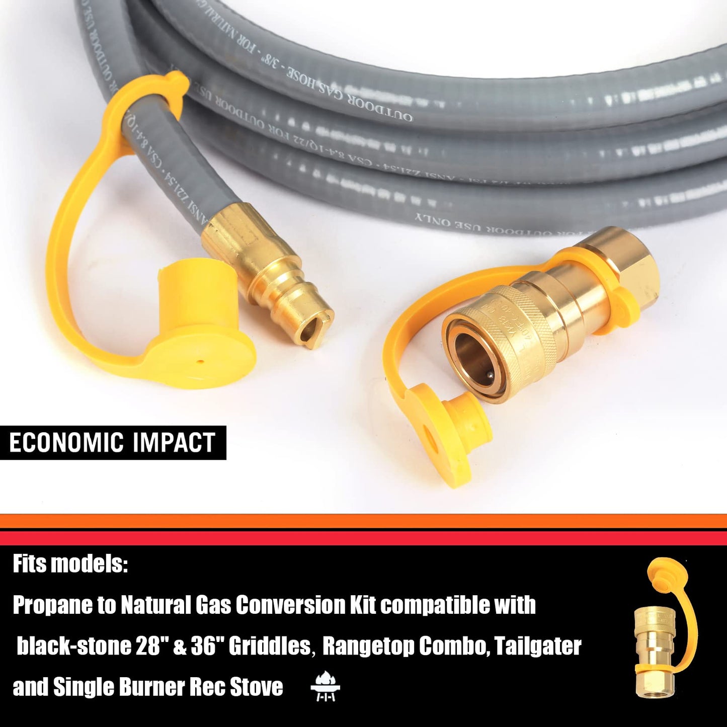 5249 Propane to Natural Gas Conversion Kit Compatible with Black-Stone 28" & 36" Griddles, 3/8" Natural Gas Hose Quick Connect Fitting,Grill Connectors for Patio Heater,Griddle, Outdoor NG/LP