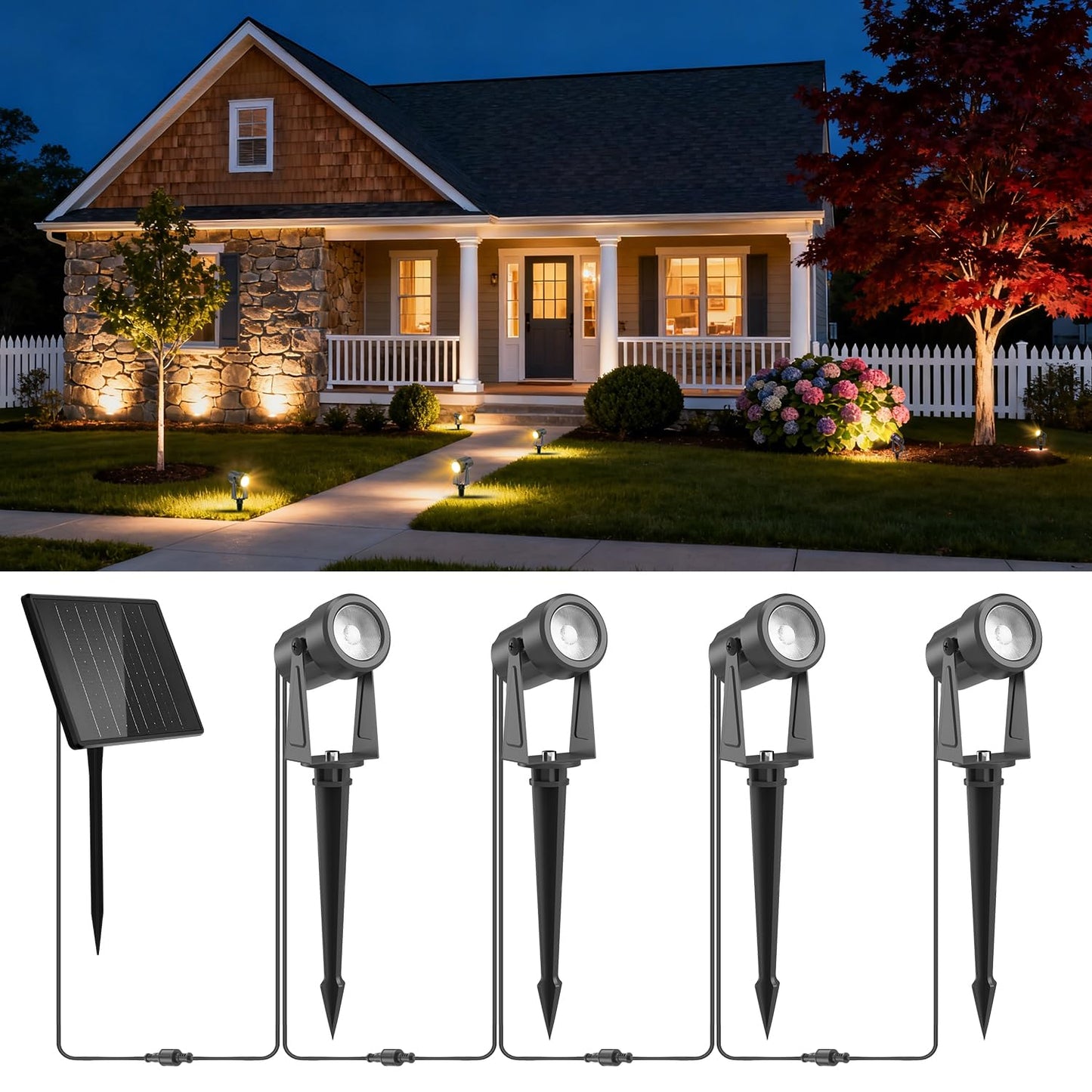ZYAN Solar Landscape Spotlights Outdoor Waterproof IP65, Bright Solar Powered Garden Yard Spot Lights for Outside Plant, Tree, Pathway, Auto On/Off Wall Lights for Walkway, Lawn-4 Pack