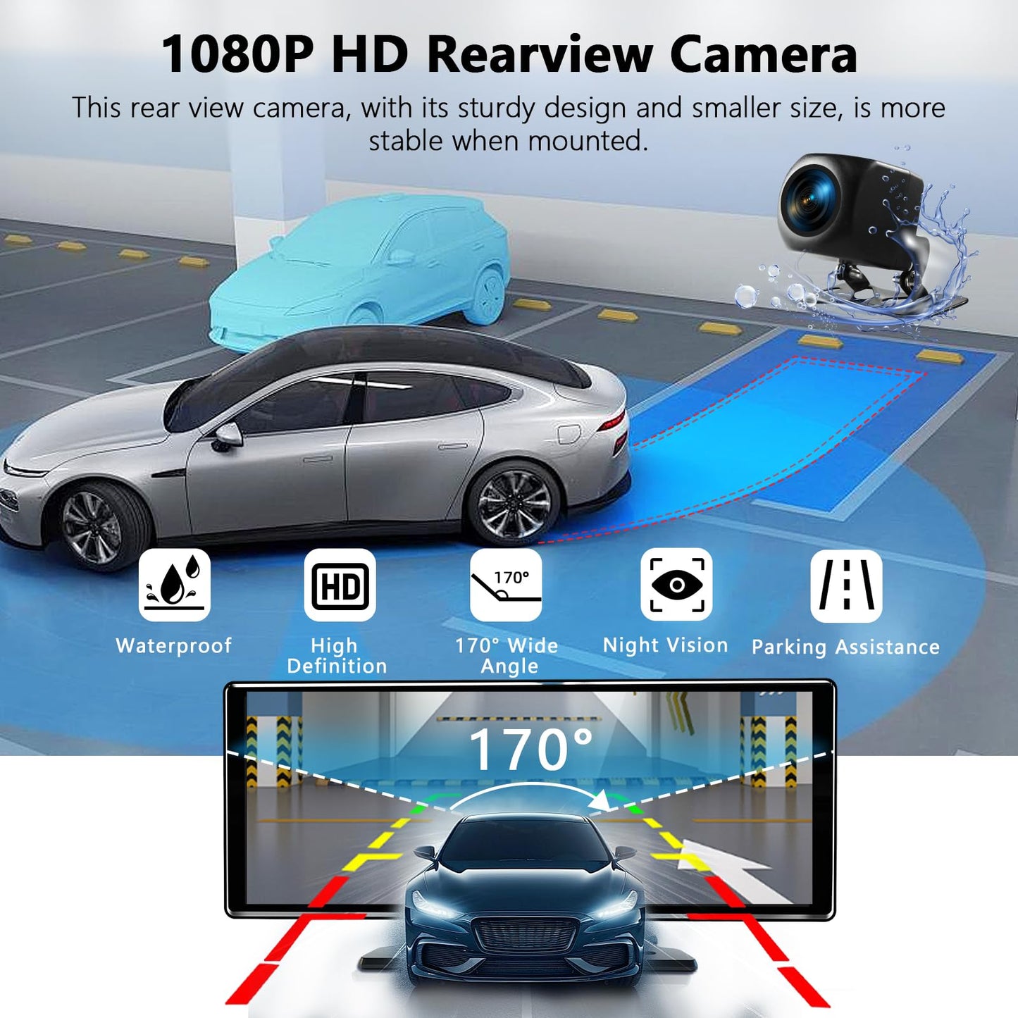 10.26 Inch Wireless Apple Carplay Screen for Car, Bluetooth Car Stereo with Apple Car Play and Android Auto Screen/1080P HD Backup Camera/FM/AUX/Mirror Link/Voice Control/GPS Navigation