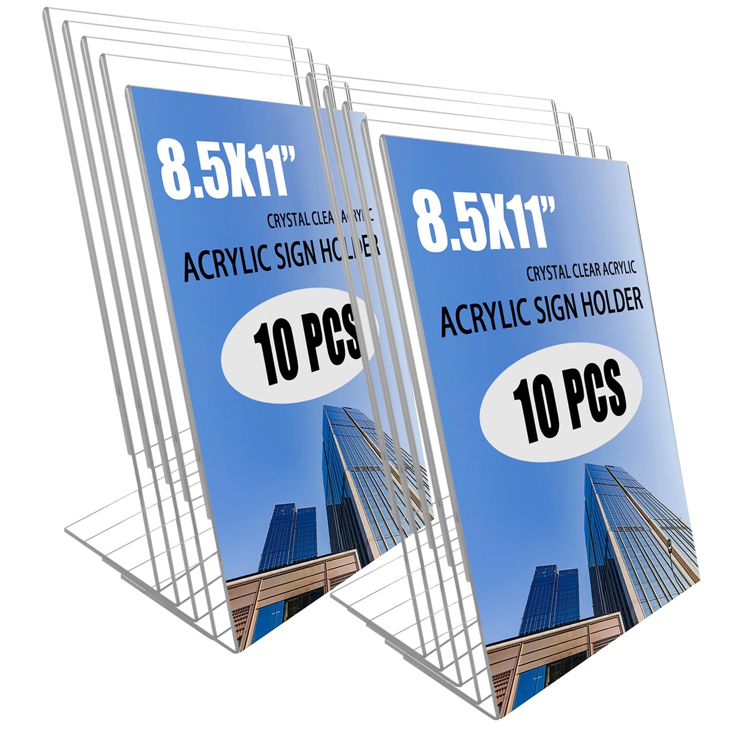 Acrylic Sign Holder 8.5x11, 10 pack Slant Back Sign Holders Table Top Sign Holder Clear Flyer Display Stand for Restaurants Hotels Menu Stores Office