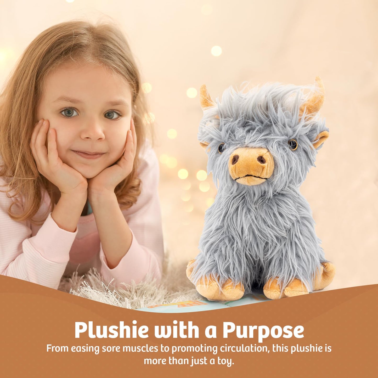 Gray Highland Cow Stuffed Animal Toy Microwavable Highland Cow Gift for Girls and Kids Toy, 9.8in, 1.65lb