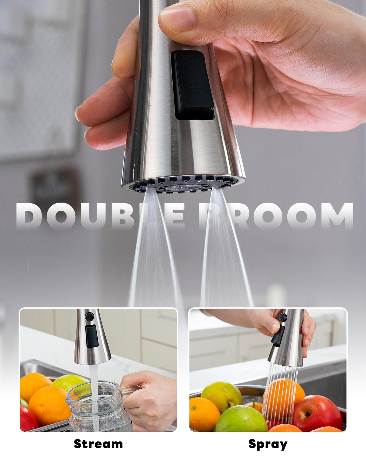 BLYLUND Brushed Nickel Kitchen Faucets with Pull Down Sprayer 3 Modes, Stainless Steel Modern Kitchen Sink Faucets High Arch Single Handle Faucet