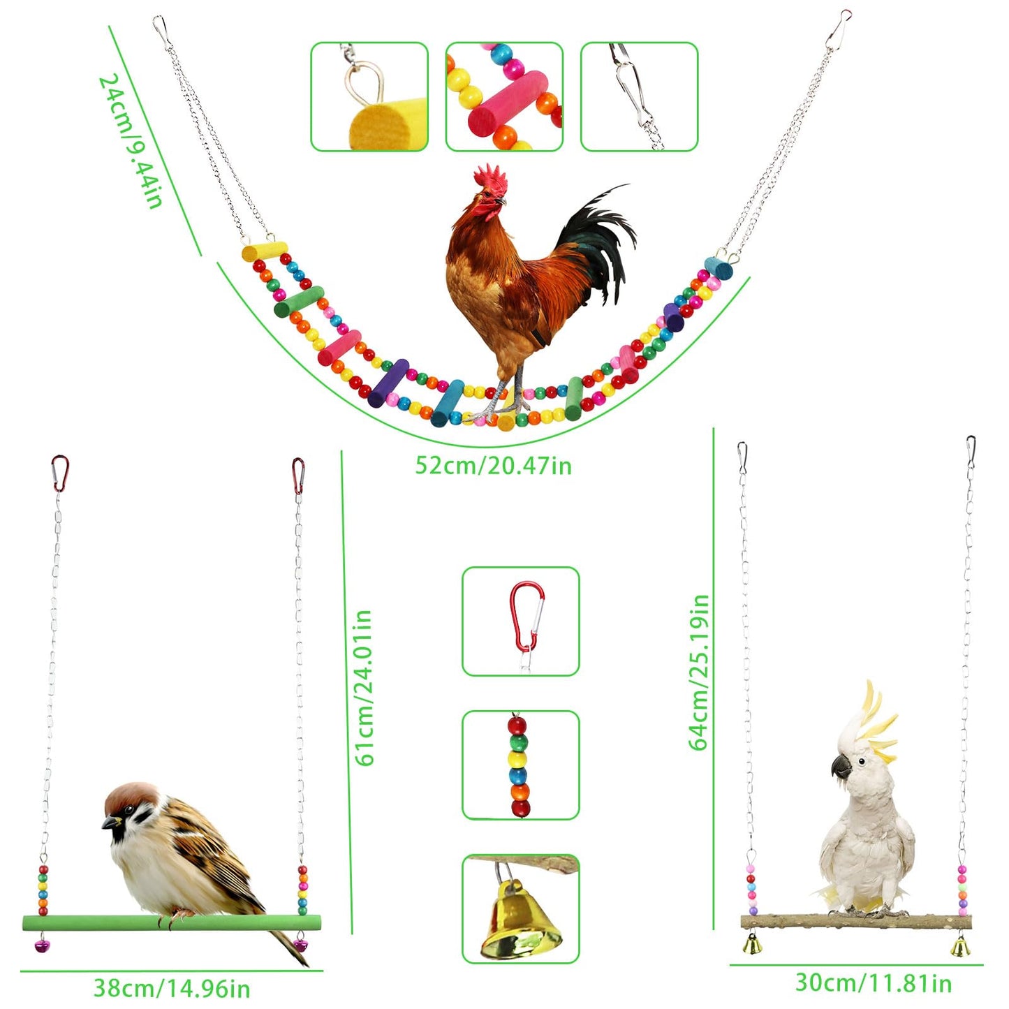 Qivine Chicken Toys for Coop with Swings for Coops, 10Pcs Chicken Toys for Your Chickens with Chicken Mirror, Hanging Chicken Enrichment Toys for Chickens