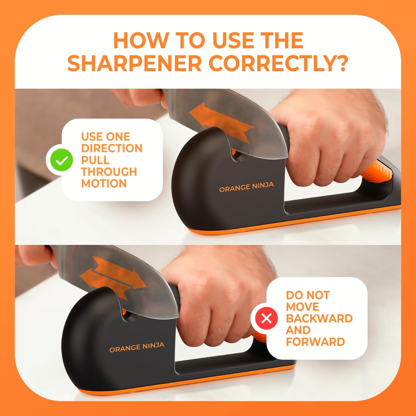 Orange Ninja 4-Stage Knife Sharpener - Premium Kitchen Knife Sharpeners - Adjustable Handheld Manual Knife Sharpeners for Kitchen Knives, Knife Sharpener, Chefs & Serrated Knife by Sharp Pebble