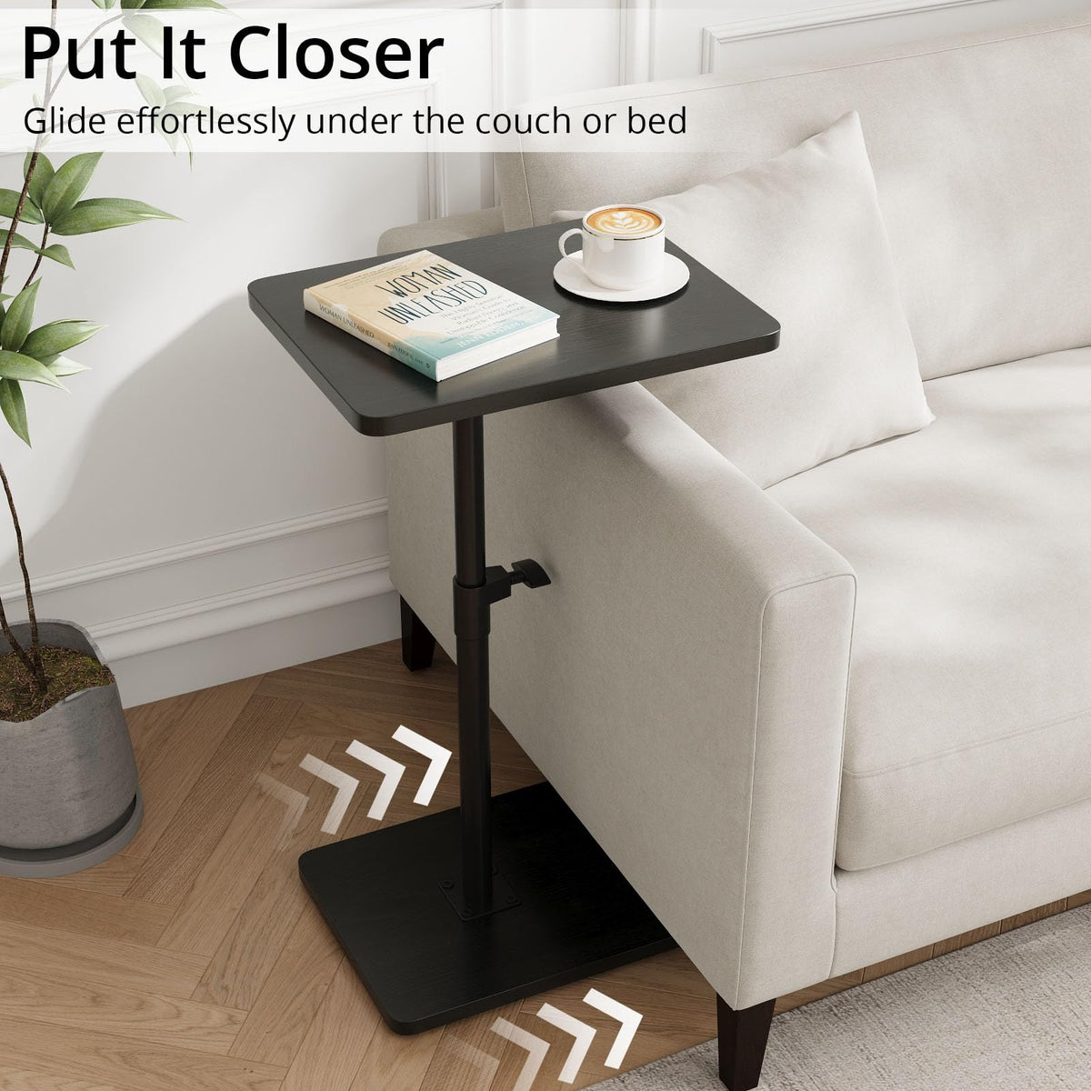 C Shaped End Table Adjustable Height, 360°Swivel TV Tray Table for Small Spaces, Couch Tables That Slide Under, Snack Side Table for Sofa, Bed, Chair, TV Table for Eating, Dinner or Laptop, Black