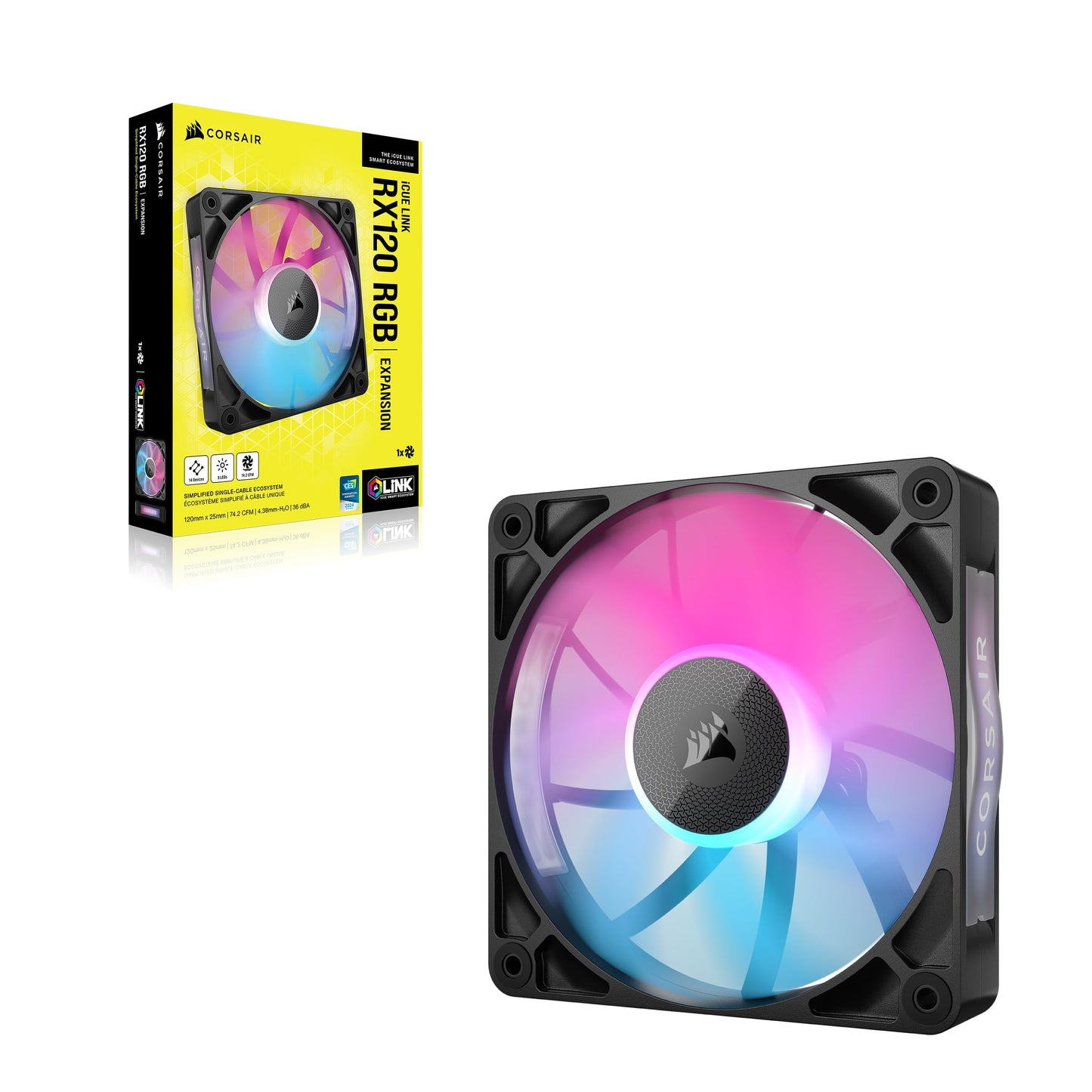 CORSAIR iCUE Link RX120 RGB 120mm PWM Fan - Magnetic Dome Bearing - Single Fan - Black