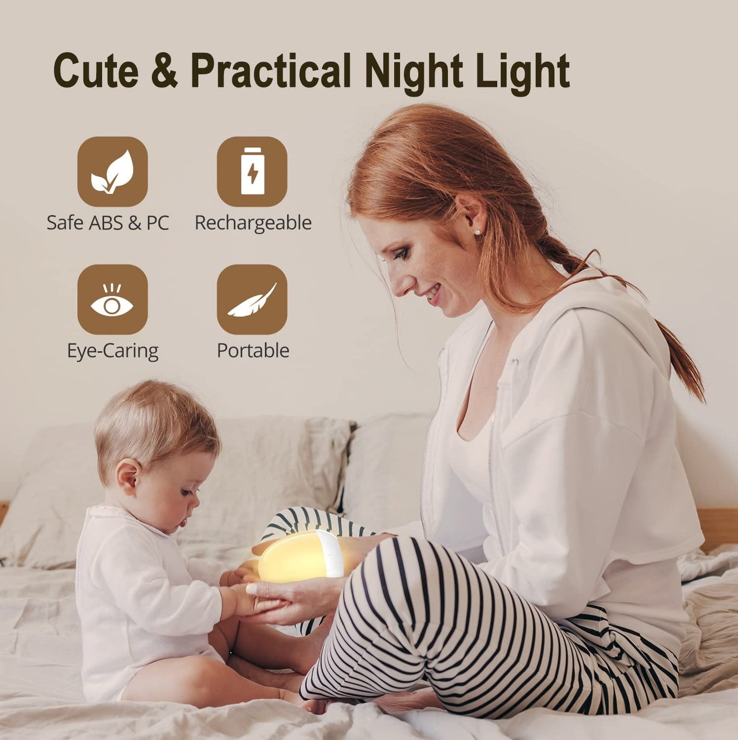 Night Light for Kids, JolyWell Baby Night Light Rechargeable with Stable Charging Pad, Egg Night Light for Nursery, Kids Night Light for Breastfeeding, 1h Timer & Touch Control, White