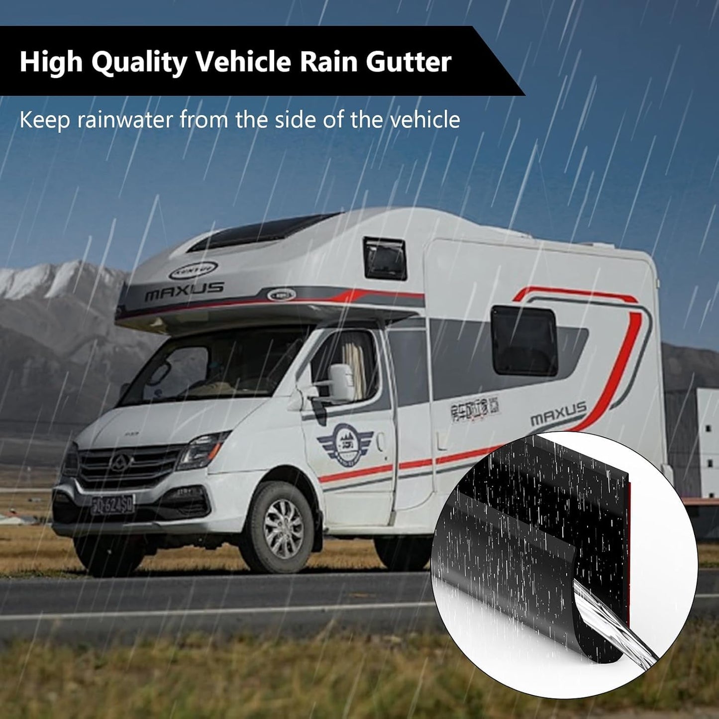 Yharnamite J Shape RV Rain Gutter, 10M Length Rubber Drip Strip with Adhesive Backing, Roof Rain Diverter Strip to Control Water Runoff, for Cars, Vans, Truck, Boat, RV (Black)