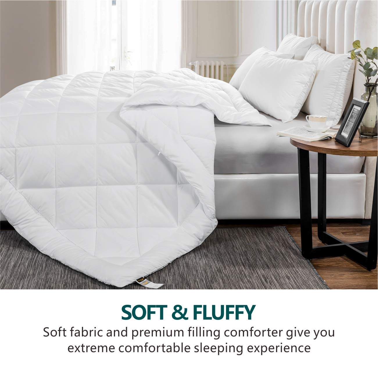 Cozynight Soft California King Comforter Duvet Insert-Lightweight Down Alternative Comforter with Corner Tabs-Fluffy Reversible Breathable Microfiber (White,102"x96")