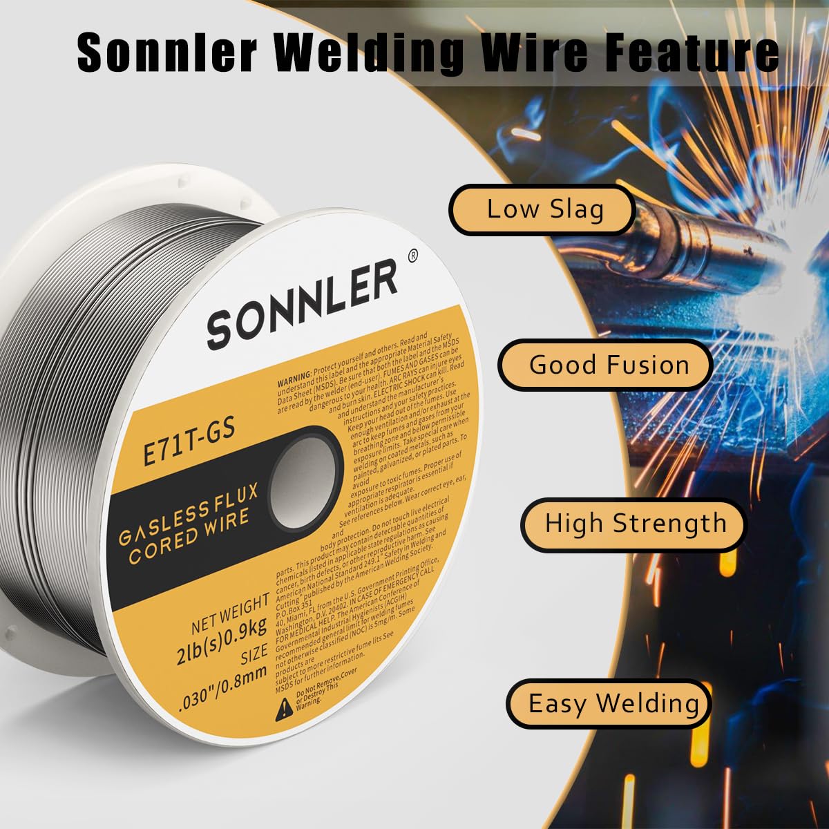 3 Pack .030 Flux Core Welding Wire, SONNLER Mig Welding Wire, 2Lbs Low Splatter Mild Steel E71T-GS Wire Compatible with HF Fourney Harbor Welder(3 Pack)