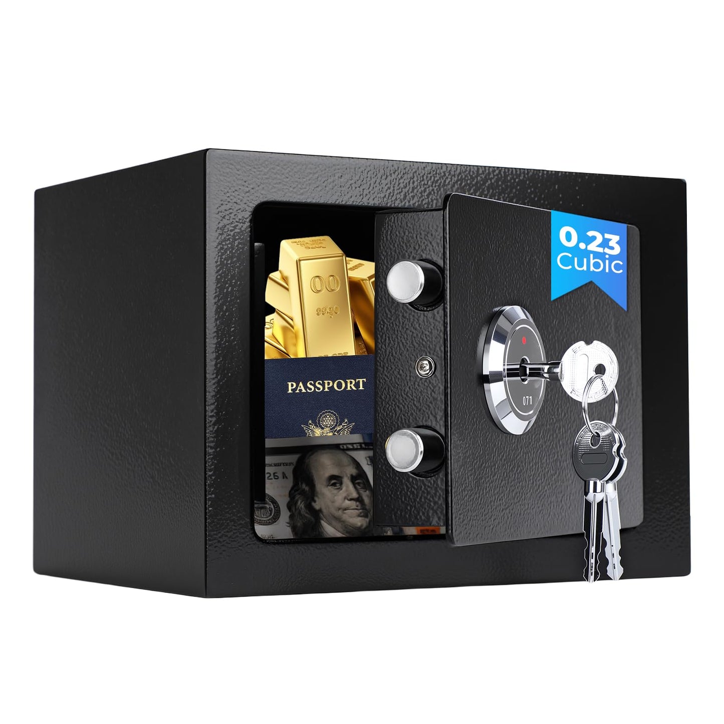 Small Safe Box for Home, Wall Safes 0.23 Cubic Feet, Heavy Duty Steel Safety Lock Box with 3 Keys for Money, Documents, Passort, Jewelry 9.06"x 6.69"x 6.69" Black