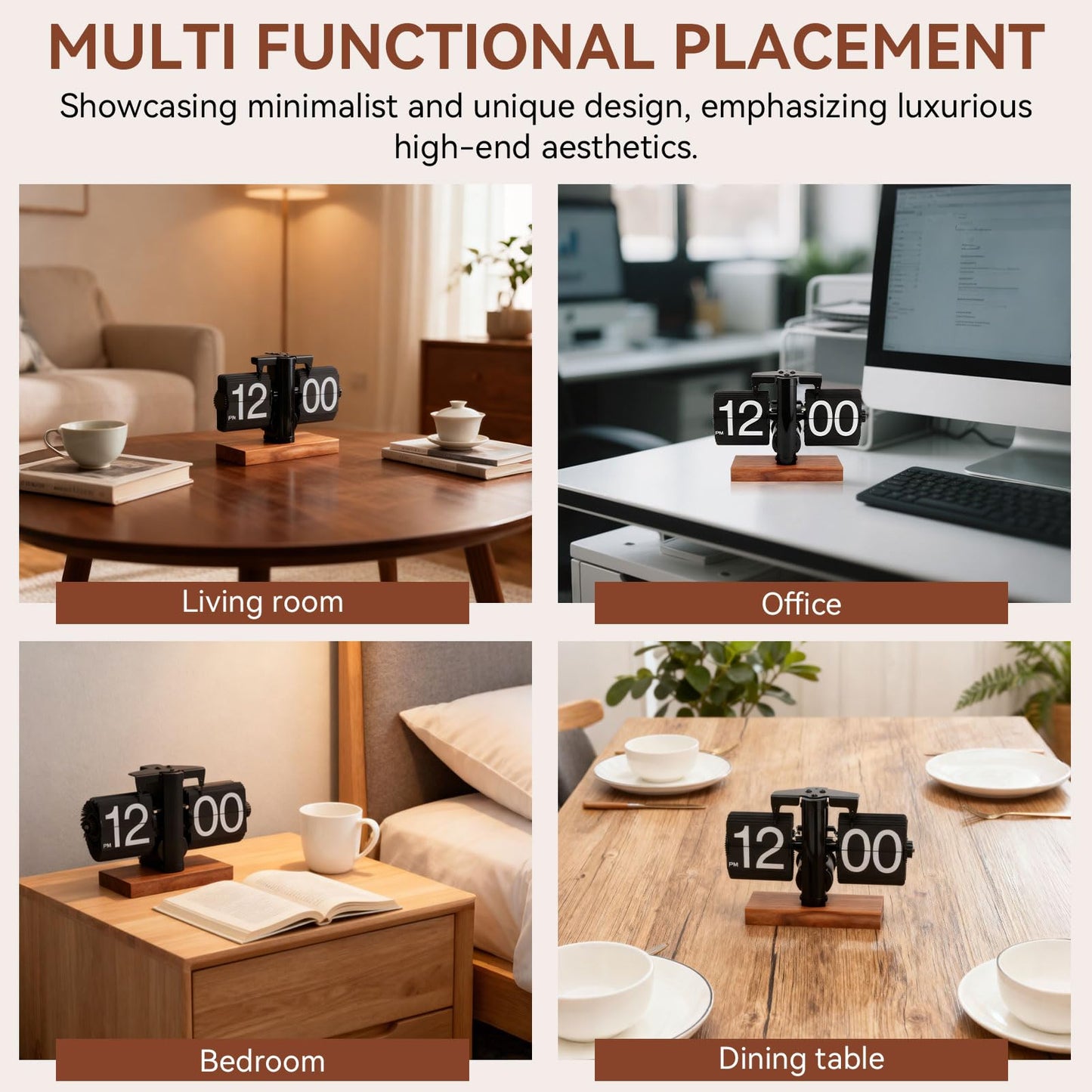 Retro Flip Clock for Desk, Mechanical Clock Digital Flip Down Clock Retro Automatic Turning Large Number Battery Powered Flip Desk Clock Internal Gear Operated for Home Office Decor
