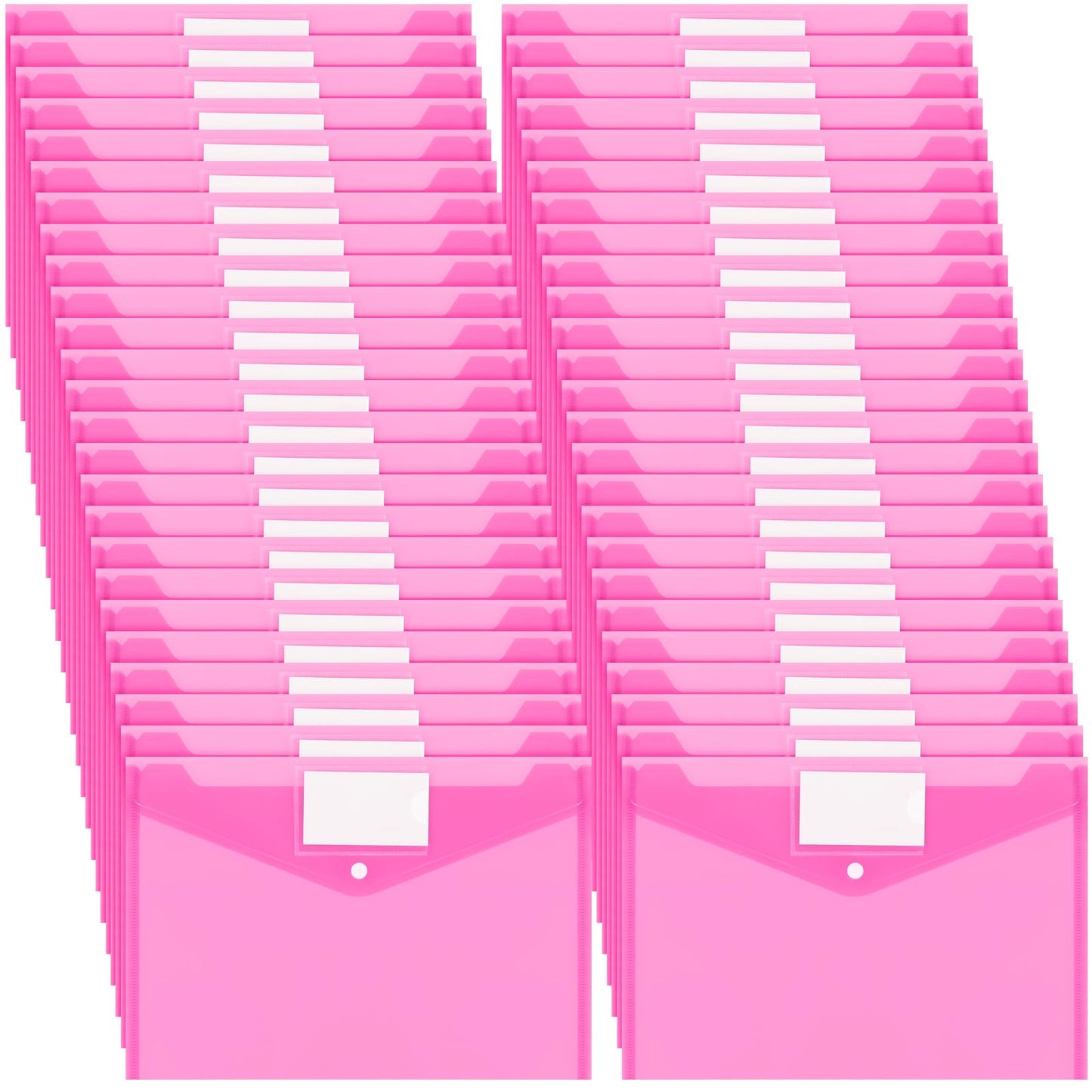 Yeaqee 50 Pcs Plastic Envelopes Poly Envelopes File Folders with Snap Button Closure Clear Folders for Documents US Letter A4 Size Filing Holder with Label Pocket for Home Office School(Pink)