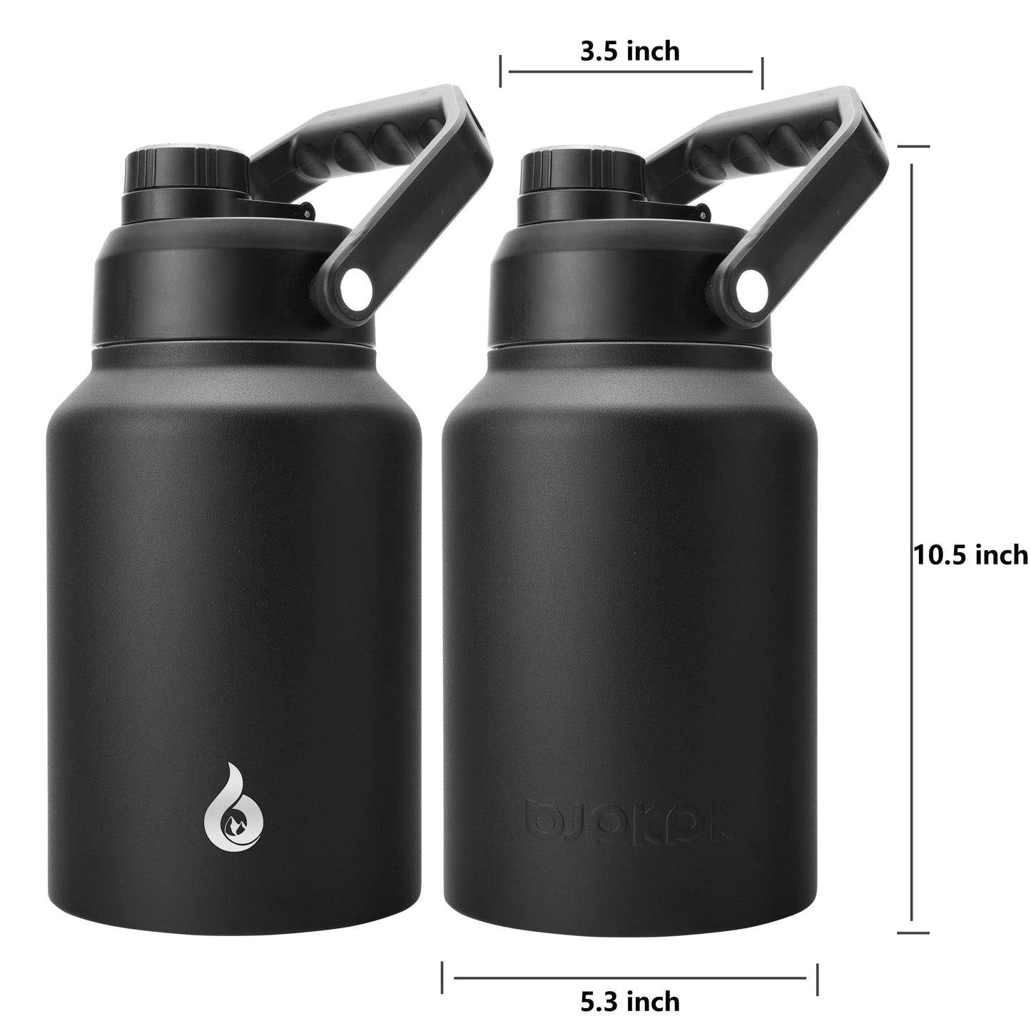 BJPKPK 64 oz Insulated Water Bottle, Dishwasher Safe Half Gallon Water Bottle with Ergonomic Handle, BPA Free Leak Proof Water Jug for Sports, Metal Thermo with Anti-Slip Bottom, Black