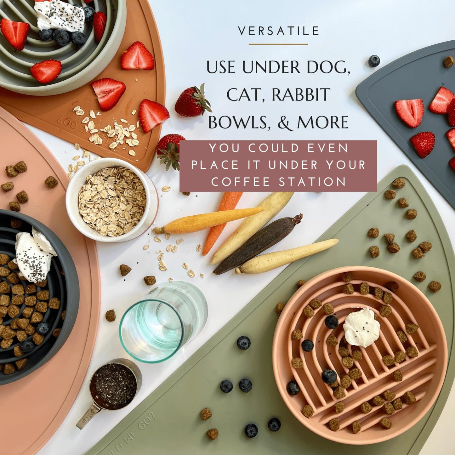 Silicone Pet Food Mat: Waterproof, Non-Slip, Raised Edges to Prevent Spills, Easy-to-Clean Flexible Tray for Dog Feeding and Water Bowls. Large, Cute, Modern Design. (Large, Honey)