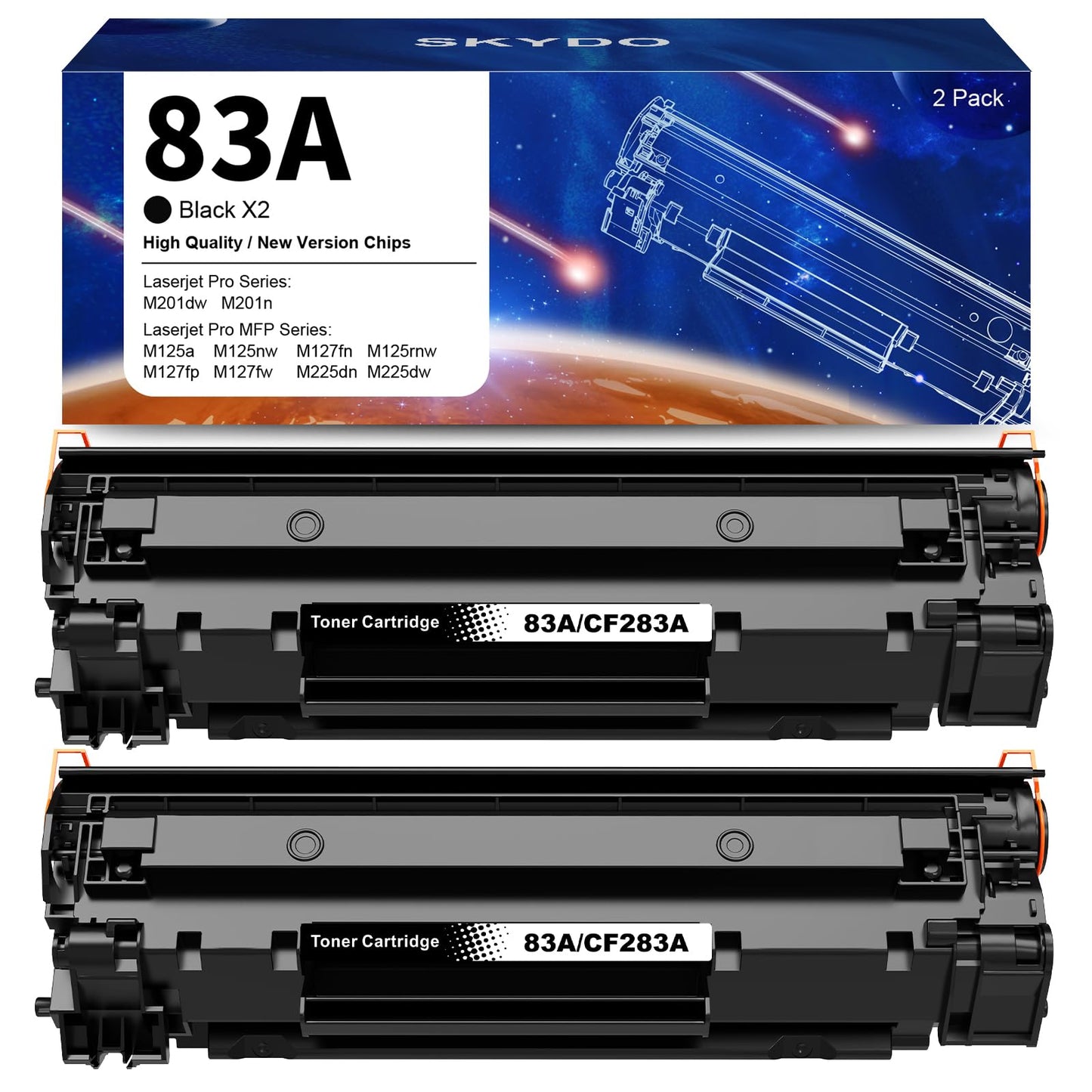 2-Pack 83A Toner Cartridge, M127 Toner, High Yield Replacement for HP 83A CF283A Work with HP Laserjet Pro MFP M125nw M127fw M127fn M201dw M225dw M125a M201n Laser Printer Toner (2 Black 83A)