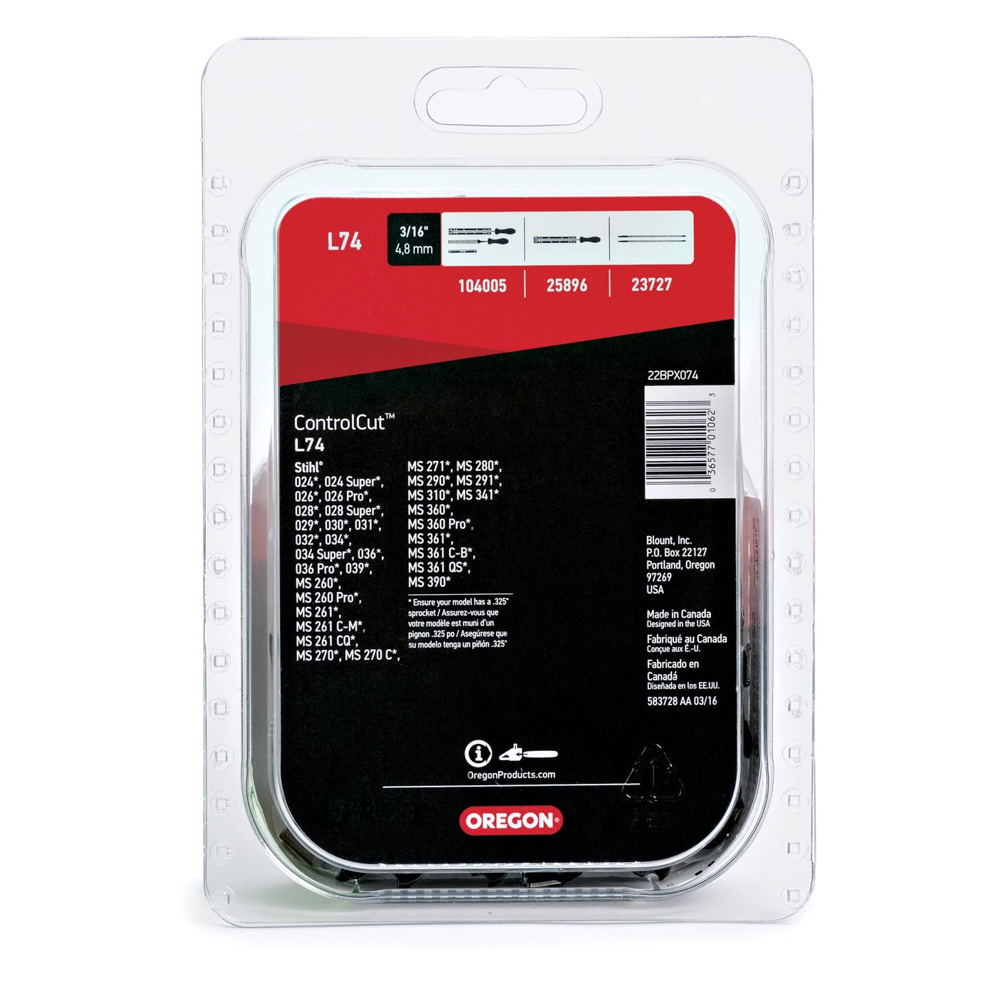 Oregon ControlCut Saw Chain 18 in. 0.063 Gauge 0.325 in. Pitch Chainsaw Chain, 74 Drive Links
