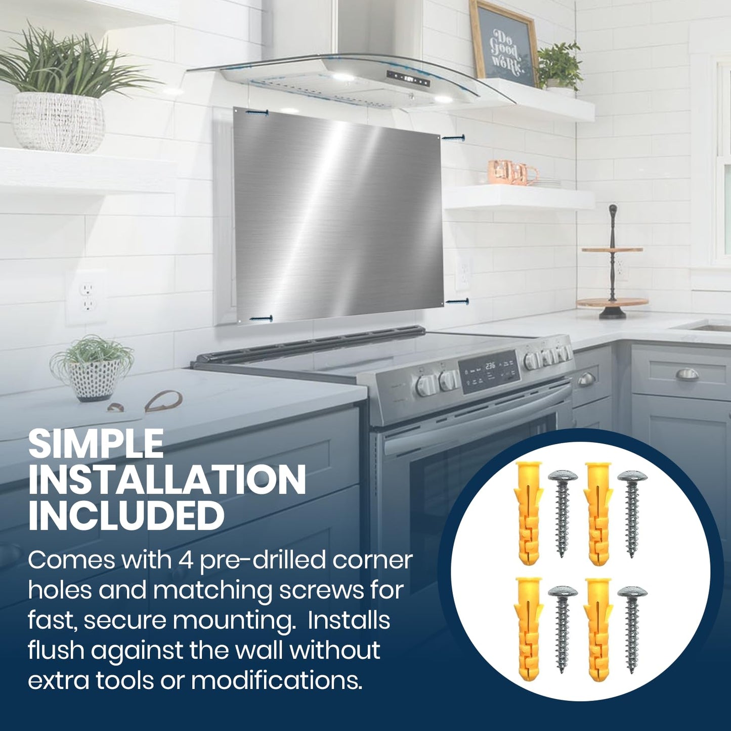 CALPALMY 30"x18" Metal Backsplash Panel for Stove – Reversible Metal Stove Backsplash Sheet with Pre-Drilled Holes, Easy-to-Clean Splatter Guard for Kitchen Walls, Includes Mounting Screws