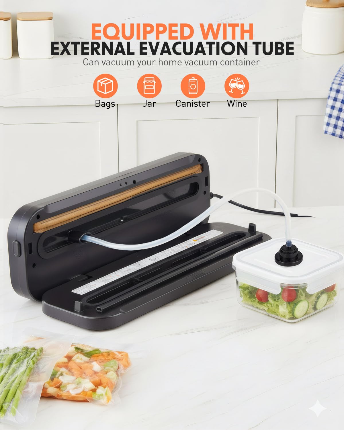 Vacuum Sealer Machine 75kPa Powerful Suction, 6-in-1 Food Vacuum Sealer with Built-in Cutter, Dry & Moist Modes, Stainless Steel Compact Design, Sous Vide Compatible, Includes 50 Vacuum Bags