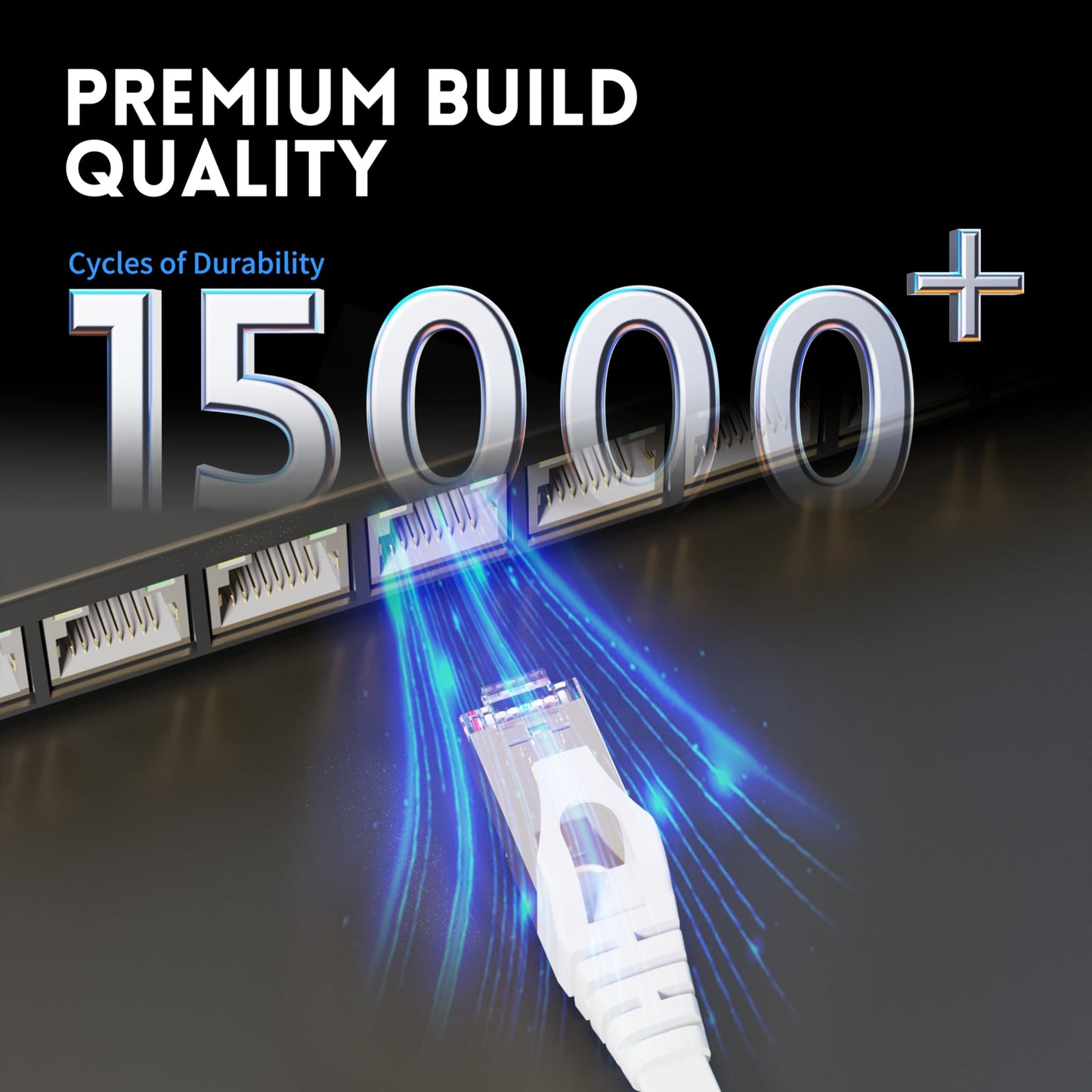 Cat 7 Shielded Ethernet Cable 150ft White, Compatible with Cat5e/Cat6 Network, Cat7 Flat Patch Cables, High Speed Internet Cord for Modem, Router, LAN, Computer, Including Clips and Straps