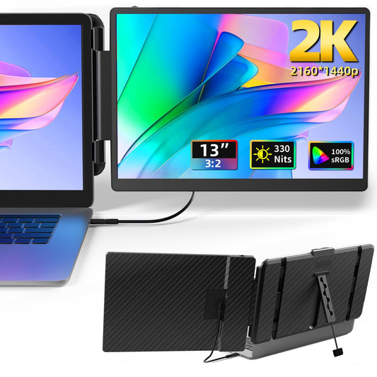 2K Laptop Monitor Extender - 13" IPS 1440P Dual Monitor Attachment Plug & Play Multiple Screens for 13"-17" Laptop Compatible with Wins Mac Dex Chrome Travel Gaming Work