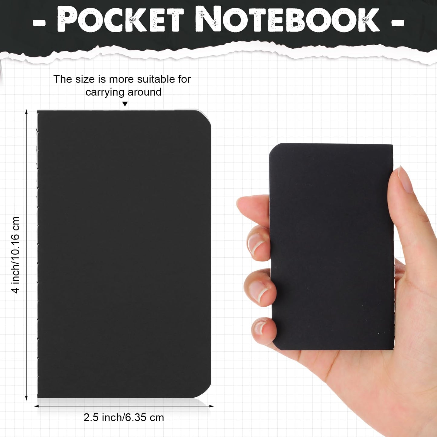 Harloon 100 Pack Mini Notebook Bulk 4 x 2.5 Inches Small Pocket Notepad Blank Lined Wallet Memos Journal Employee Appreciation Gifts for Coworker Staff Team Teacher Office School, 60 Pages(Black)