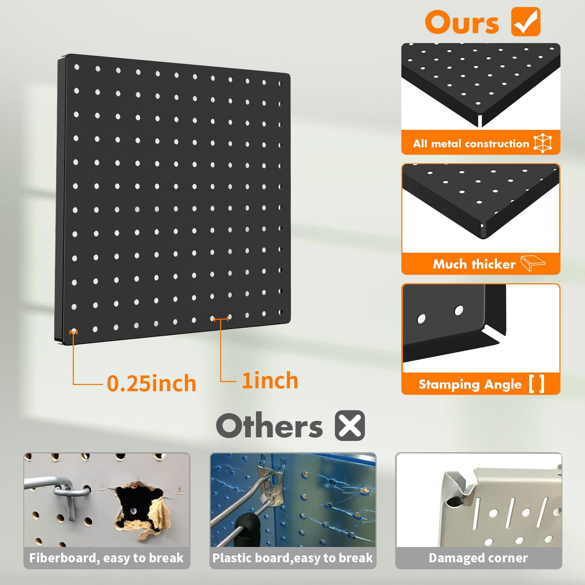 FZK Peg Board, 6PCS Metal Pegboard, 30cm*30cm, Heavy Duty Pegboard Wall Organizer with Frame. Black Pegboard for Wall, Garage, Workbench, Craft Room, Tool Organization