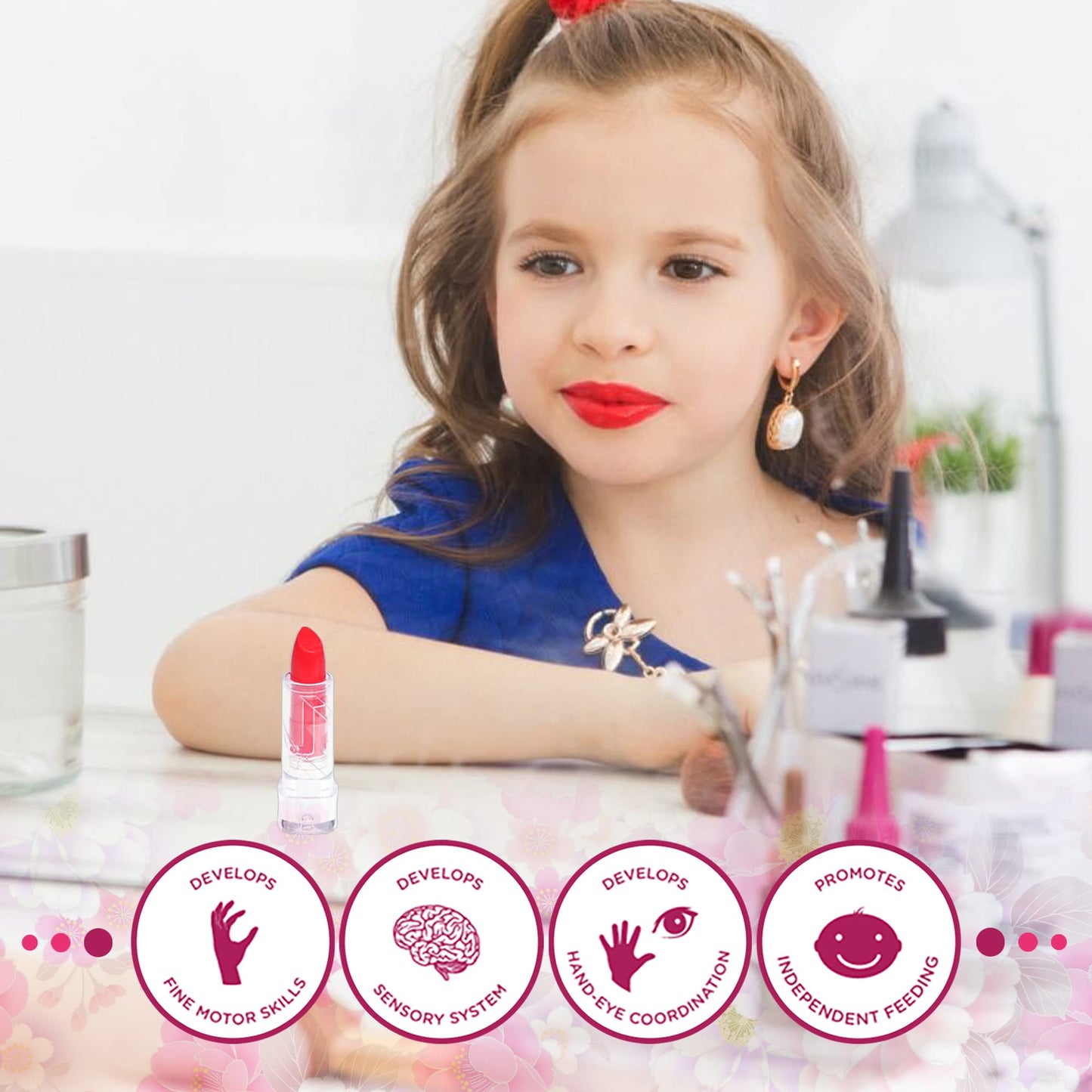 Mrabbitoo Kids Makeup Kit for Girl - Kids Toys Washable Real Girls Make Up Set Princess Little Girl Makeup, Children Pretend Play Makeup Set Toys for Girls Age 3-12 Christmas Birthday Gifts (Rose)