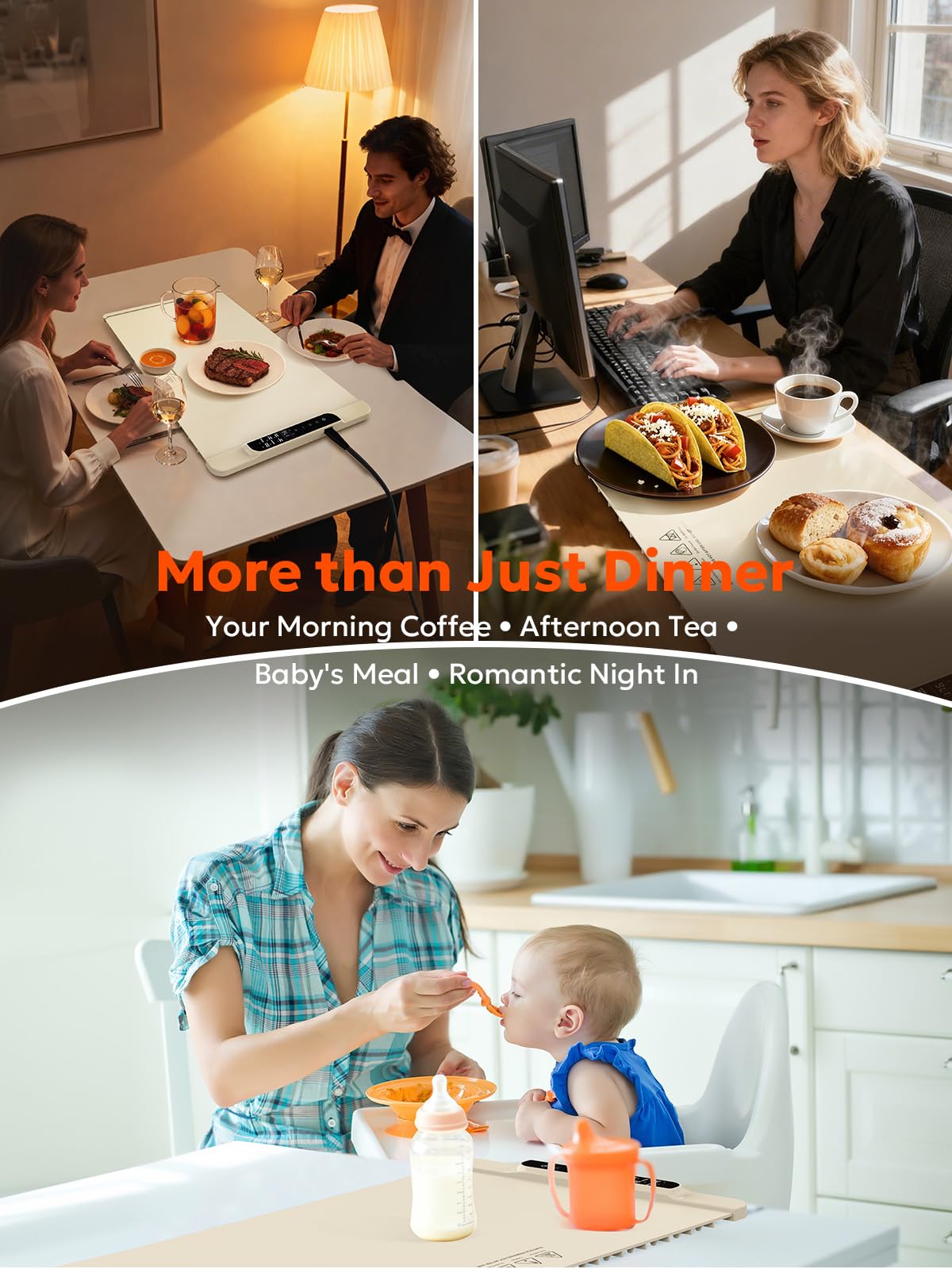 Food Warming Mat, Silicone Warming Tray, Whole-Surface Heating Pad, Rollable Food Warmer, Adjustable 50-100°C (122-212°F), 10H Timer & Child Lock, Party and Christmas, Warming Mat for Food (Beige)