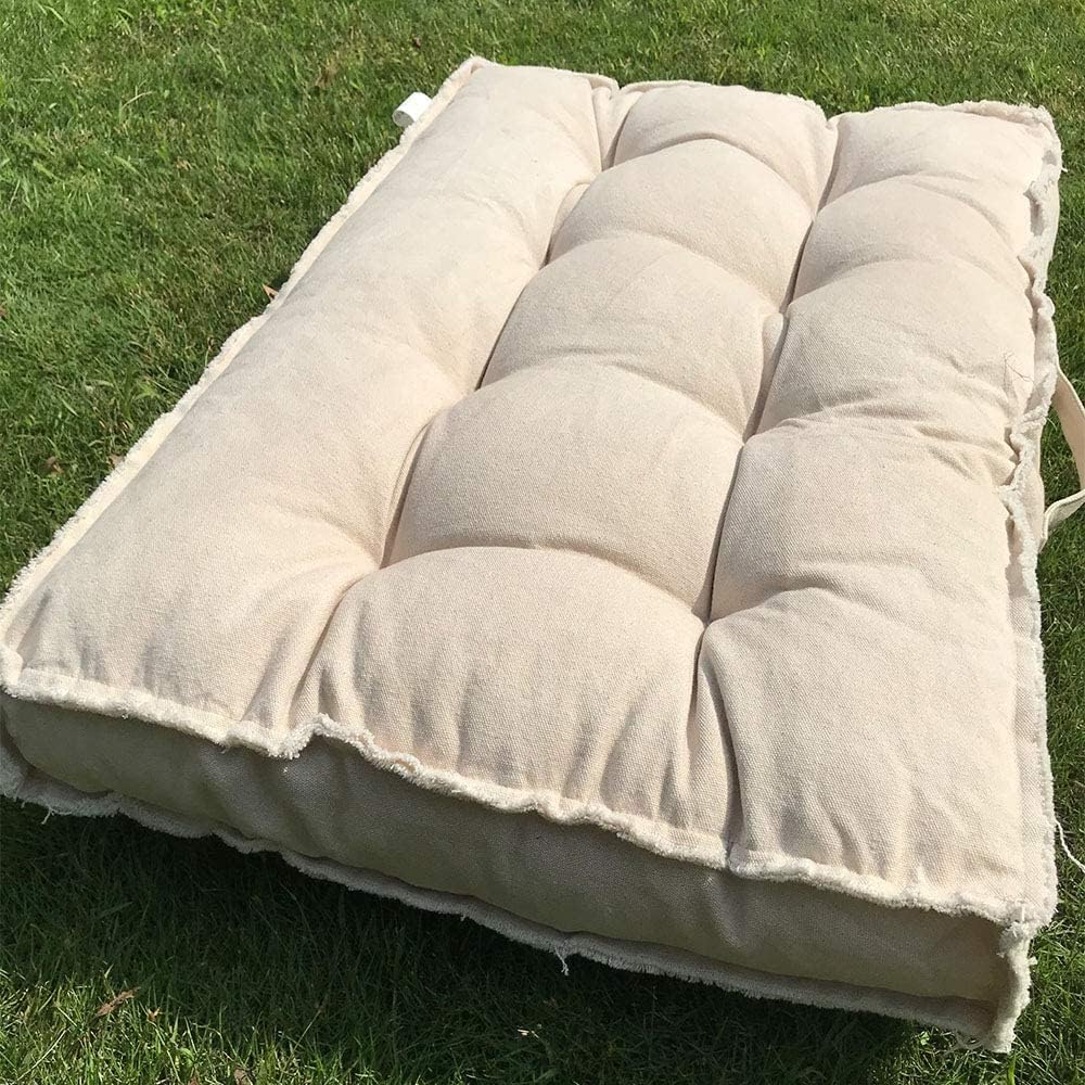 Large Floor Pillow Meditation Cushion,Tufted Seat Cushions Reading Nook Cushion Floor Pillows Seating for Adults/Kids, Thick Floor Cushion Sitting Pillow for Living Room Balcony Outdoor（Beige）