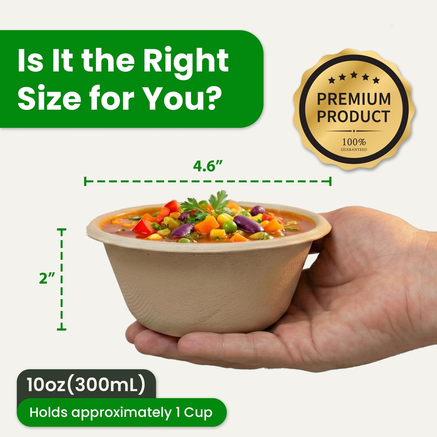 Enviro Safe Home 10 Oz Bamboo Disposable Bowls For Hot Soup, 100 Pack - Small, Heavy Duty, Microwavable, Oven Safe - Perfect for Hot Food, Meals, Acai & More - Eco-Friendly, Leak-Proof