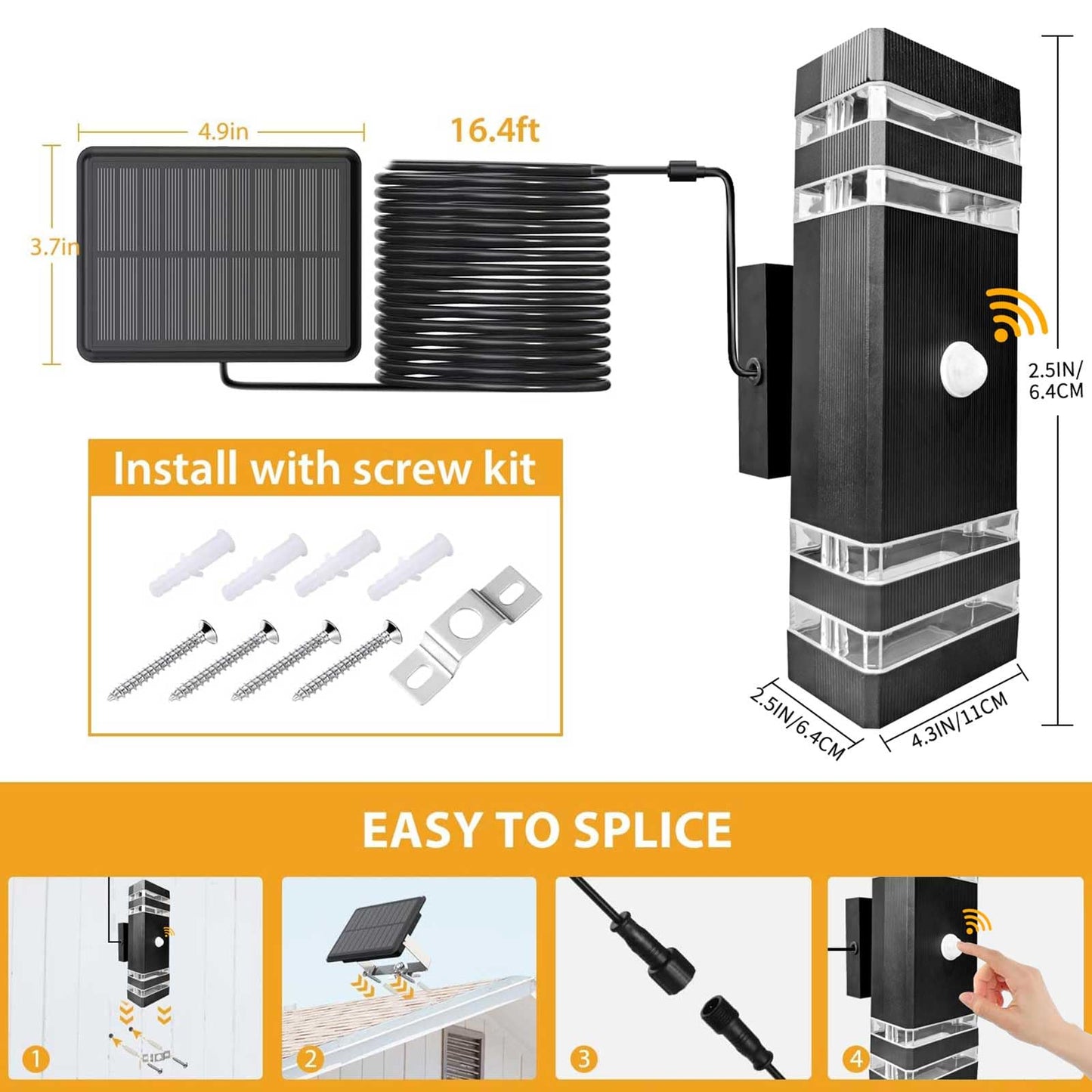 JESENBIL Solar Outdoor Wall Lights, Motion Sensor Solar Exterior Lighting Fixture, Wireless LED Waterproof Up Down Wall Sconce Aluminum Solar Porch Lights Wall Mount for Patio Front Door Garage