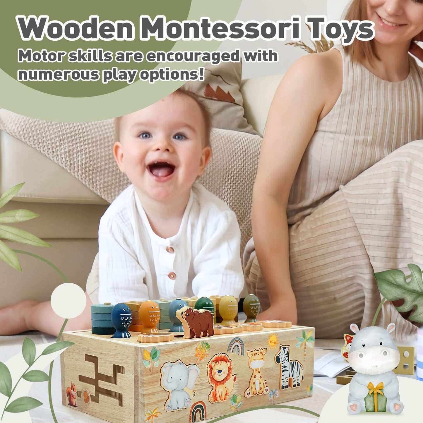Montessori Toys for 1 Year Old - Educational Wooden Toys for Toddlers 1-3 Years Old Boys Girls,Wooden Animal Shape Sorting Toy Fine Motor Skills,1st Year Birthday Gifts for 1 2 3year Old boy Girl